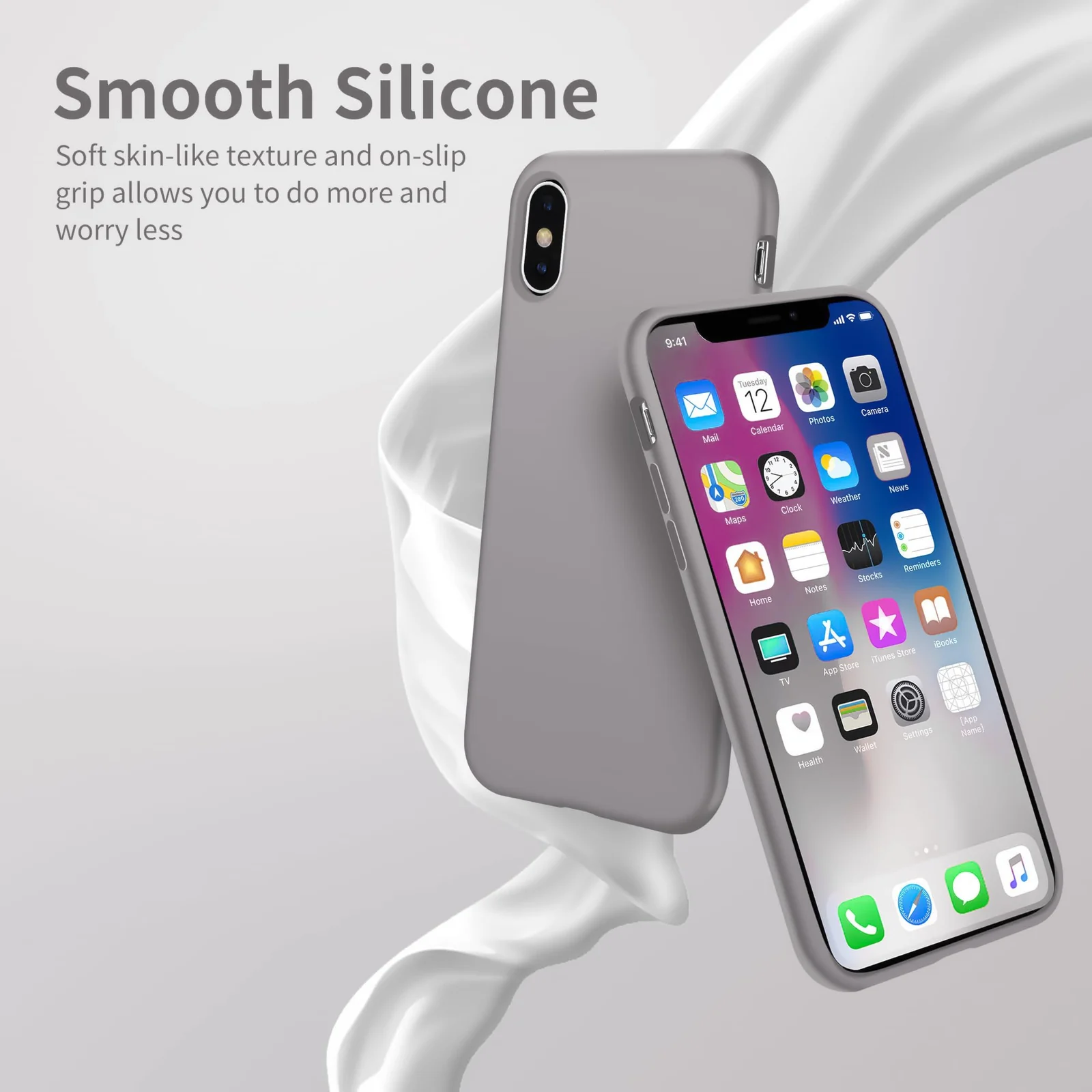DL3 Mobilak Liquid Silicone Protective Case for iPhone XS Max with Camera Protection and Microfiber Lining - A Stone