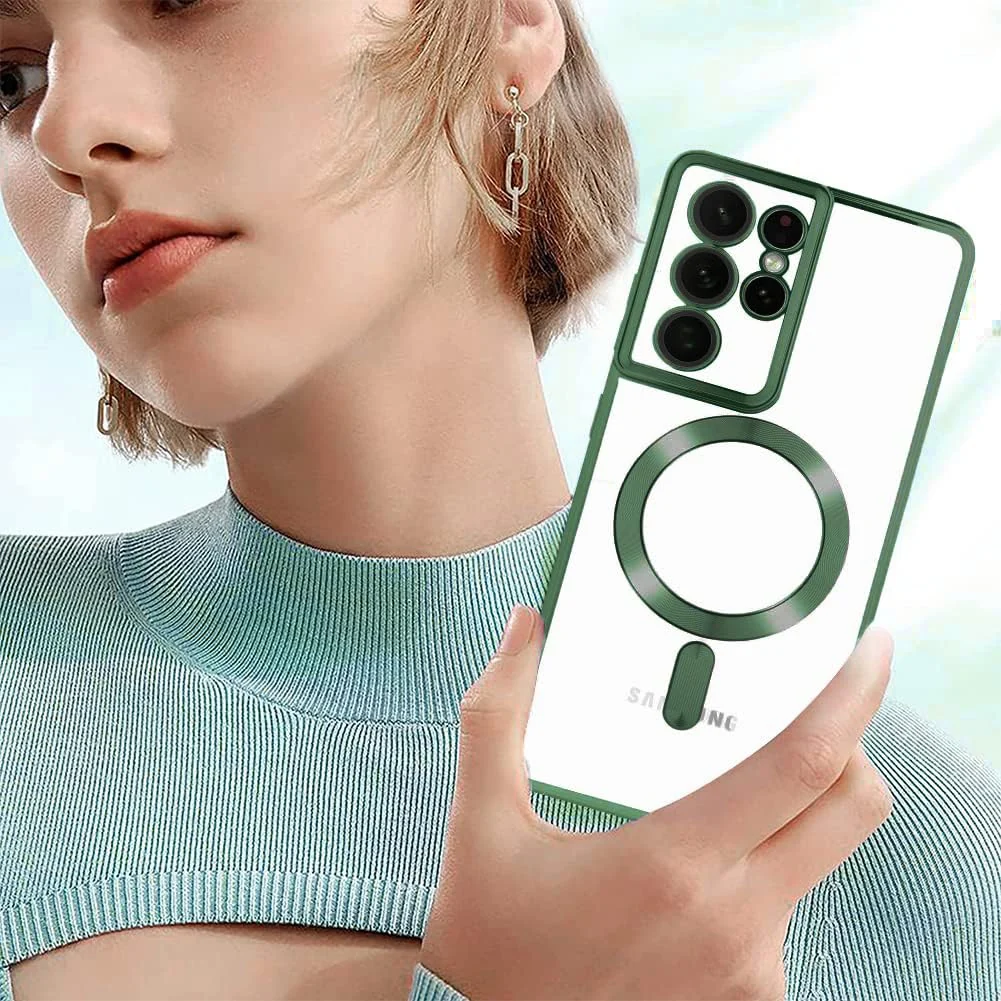 DL3 Mobilak Samsung Galaxy Note 20 Ultra Case, [Full Camera Cover Protection] [Compatible with MagSafe] Magnetic Metallic Glossy Slim Clear Luxury Soft Shockproof Case - Green
