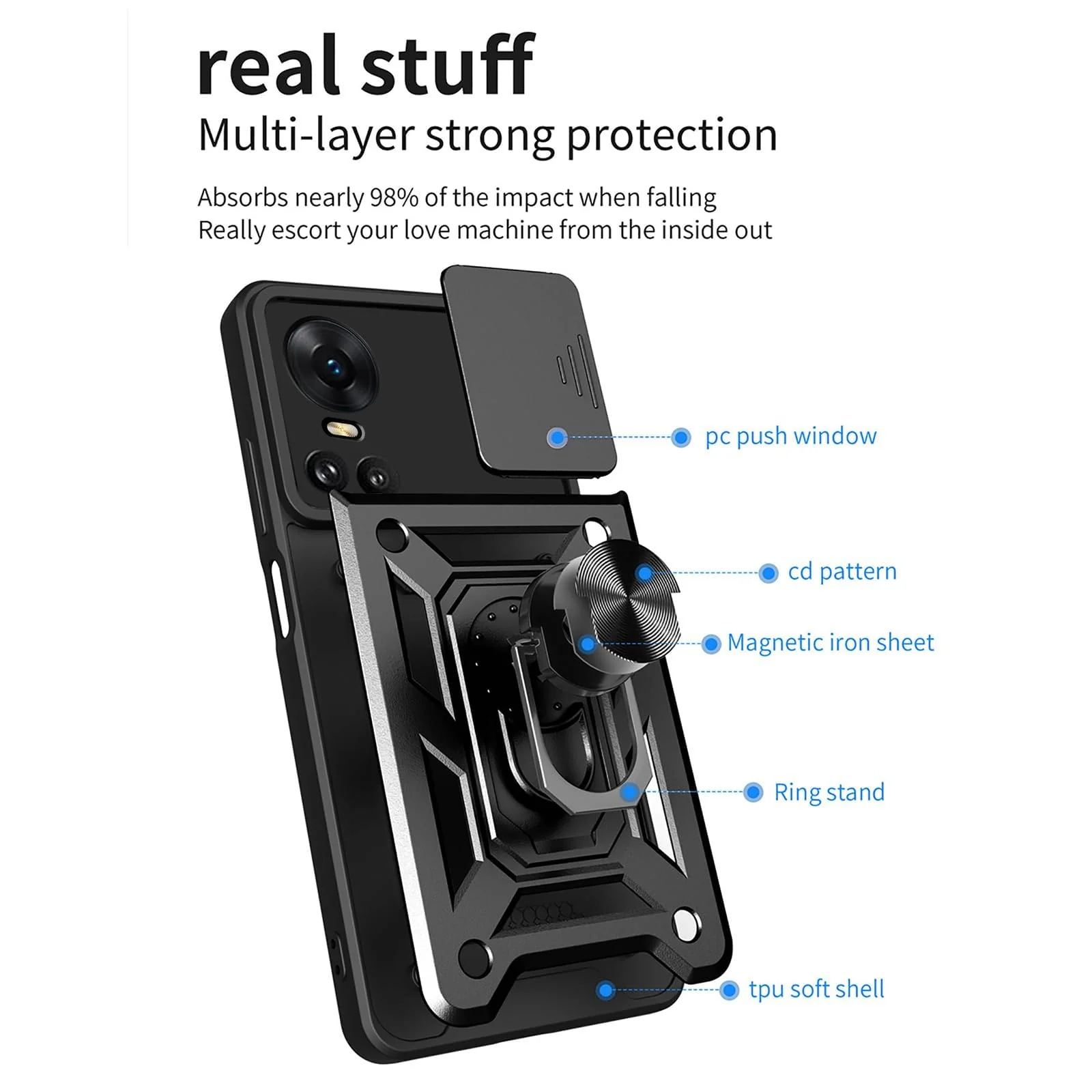 DL3 Mobilak Magnetic Car-Mount Case for OPPO Reno 10 5G / OPPO Reno 10 Pro 5G with Camera Protection and Built-In Kickstand - Black