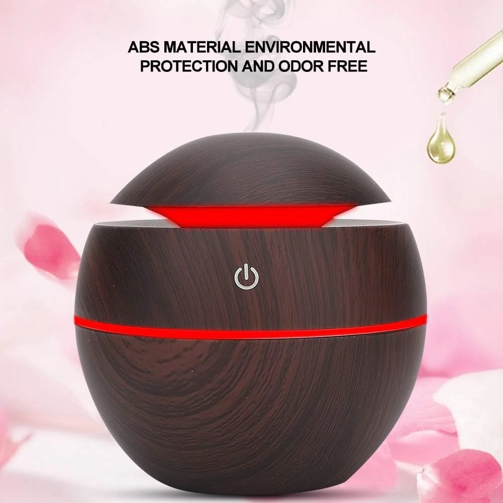 Mobigon Wood Cool Mist Ultrasonic Humidifier for Room Moisture, Aroma Diffuser for Home, 200ml Essential Oil Diffuser with 7 Colorful Night Light, Auto Shut-Off, Home, Office, car - A.Dark Brown
