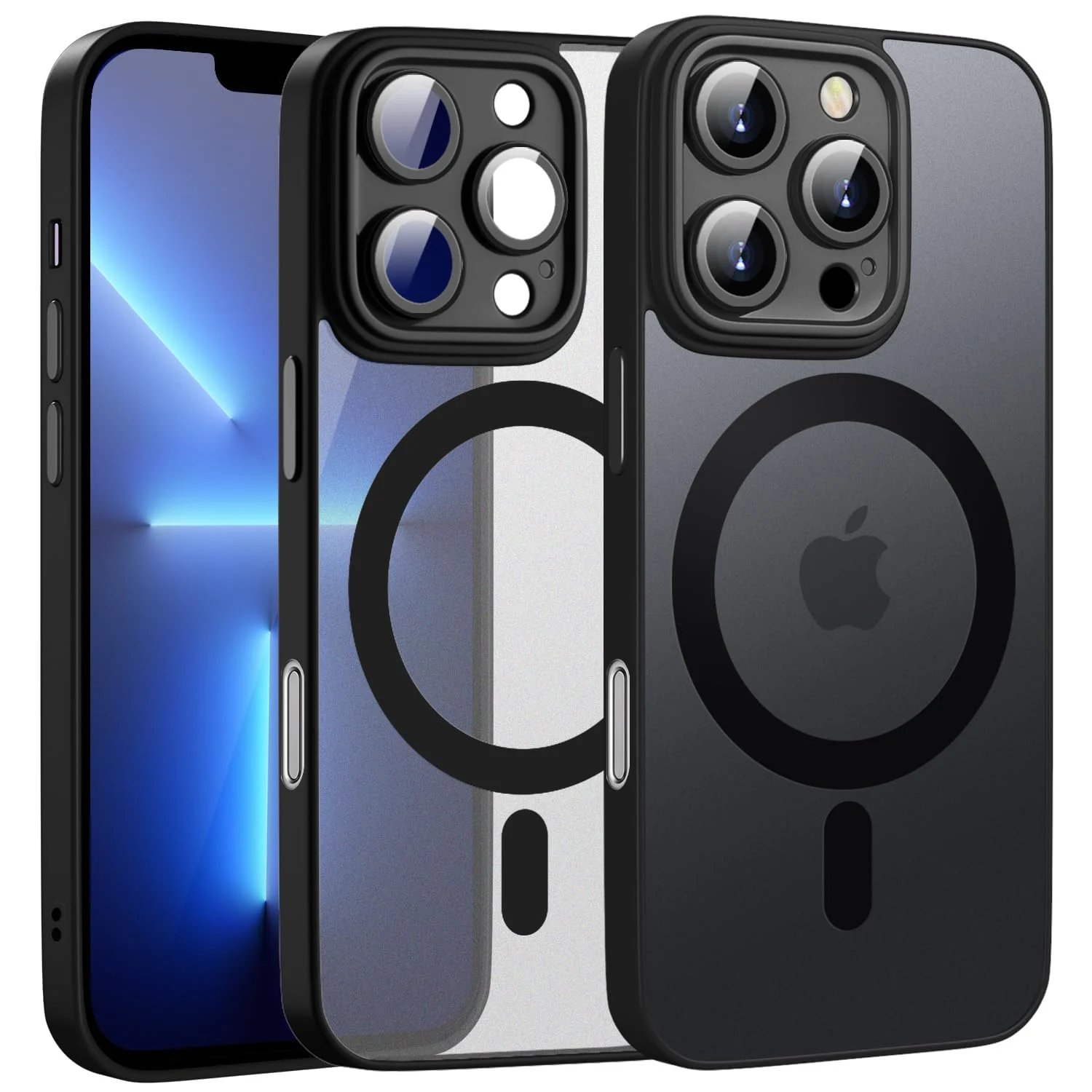 DL3 Mobilak Translucent Matte Case for iPhone 15 Pro Max, Compatible with MagSafe accessories, Supports wireless charging, Camera protection - Black