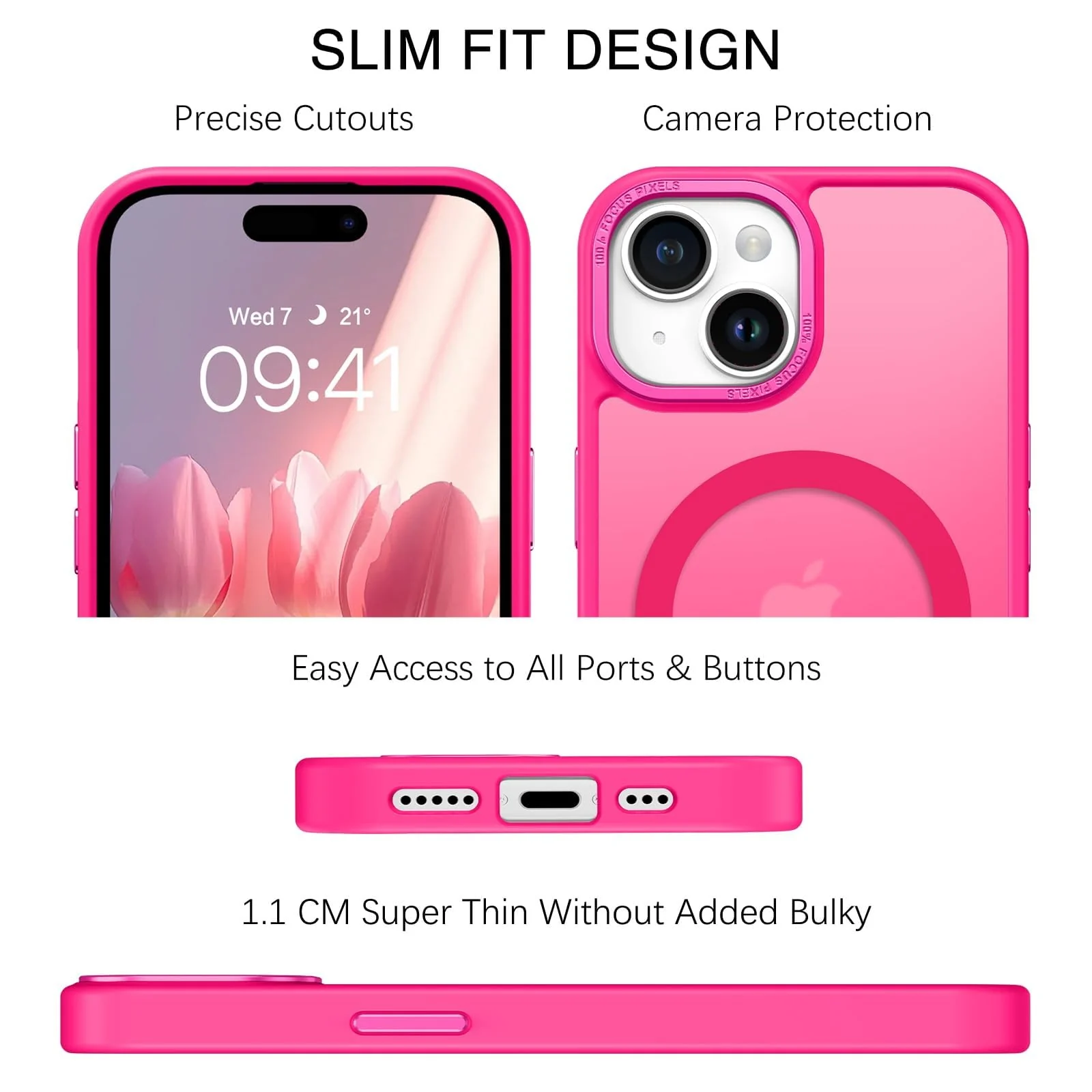 DL3 Mobilak Case for iPhone 15 (6.1 Inch) Magnetic Translucent Matte Phone Cases [Compatible with MagSafe] Thin Slim Fit Shockproof Bumper Hard Protective Cover for Women Men Girls - Hot Pink