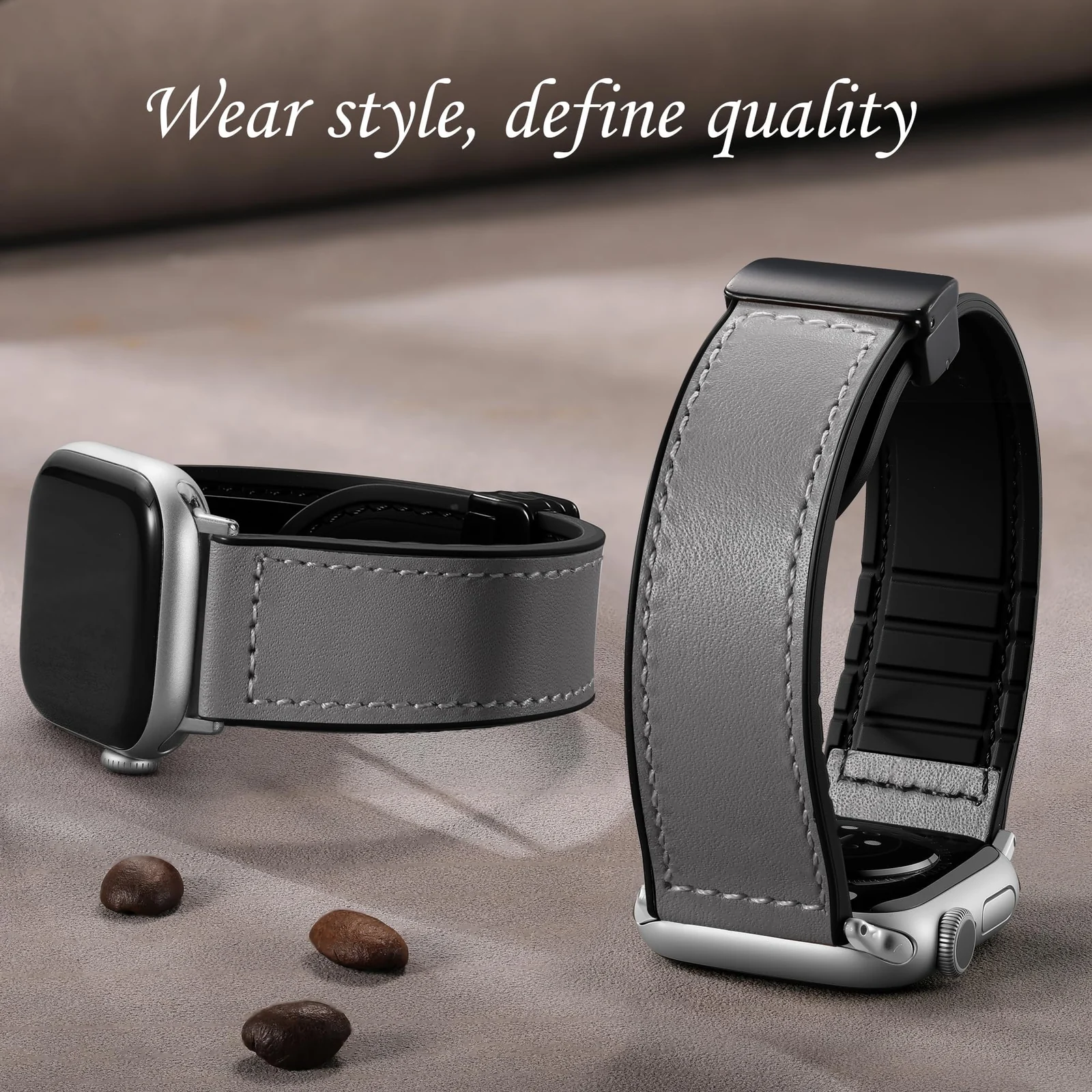 DL3 Mobilak Compatible with Huawei Watch Fit 5 / Fit 5 Pro / Fit4 / 4 Pro/Fit 3 Strap for Women Men, Soft Flexible Leather Silicone Hybrid Sport Wristband Magnetic Buckle Bracelet Replacement Strap - Gray