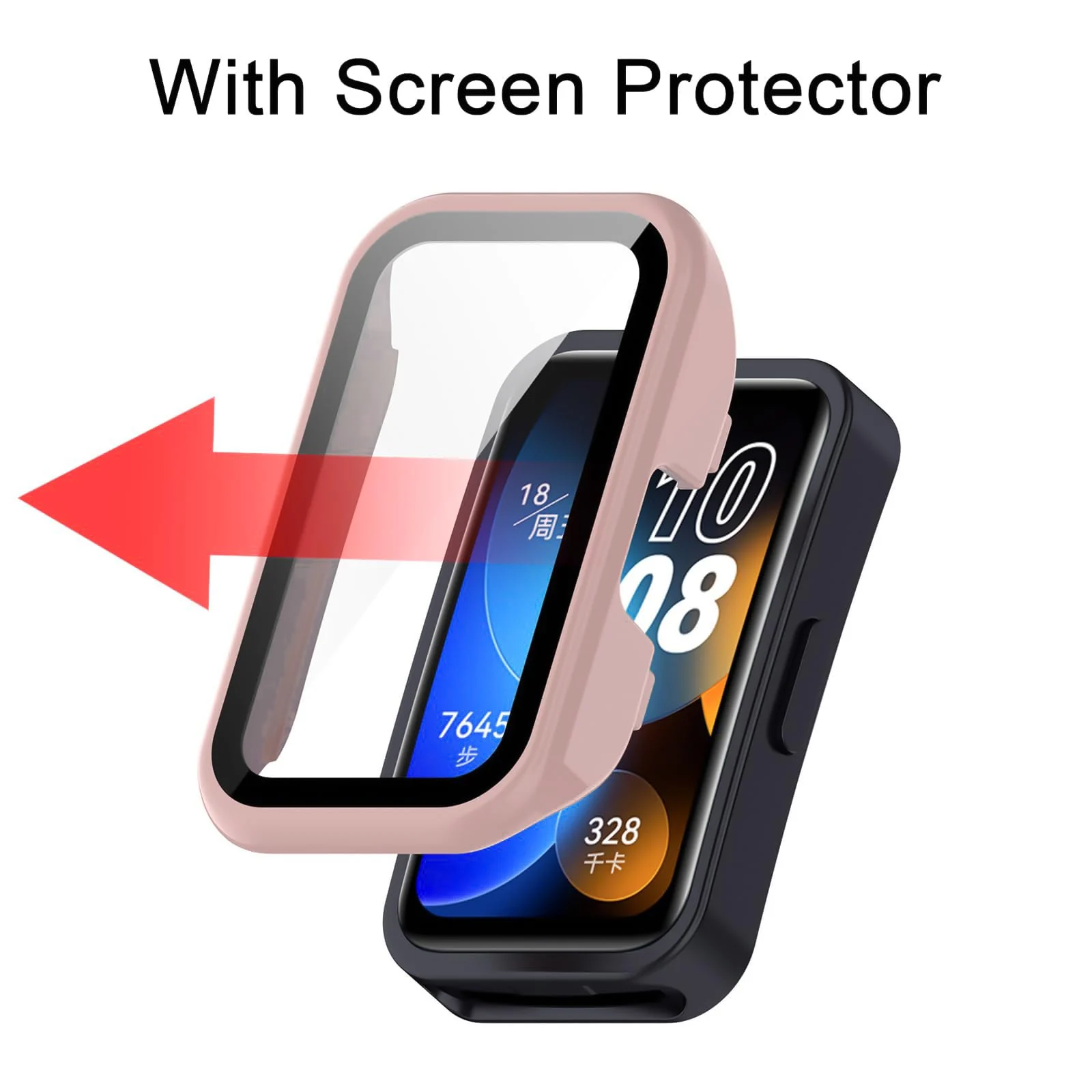 DL3 MOBILAK Full-Coverage Watch Case with Tempered Glass for Huawei Band 8 / Band 9, Pink