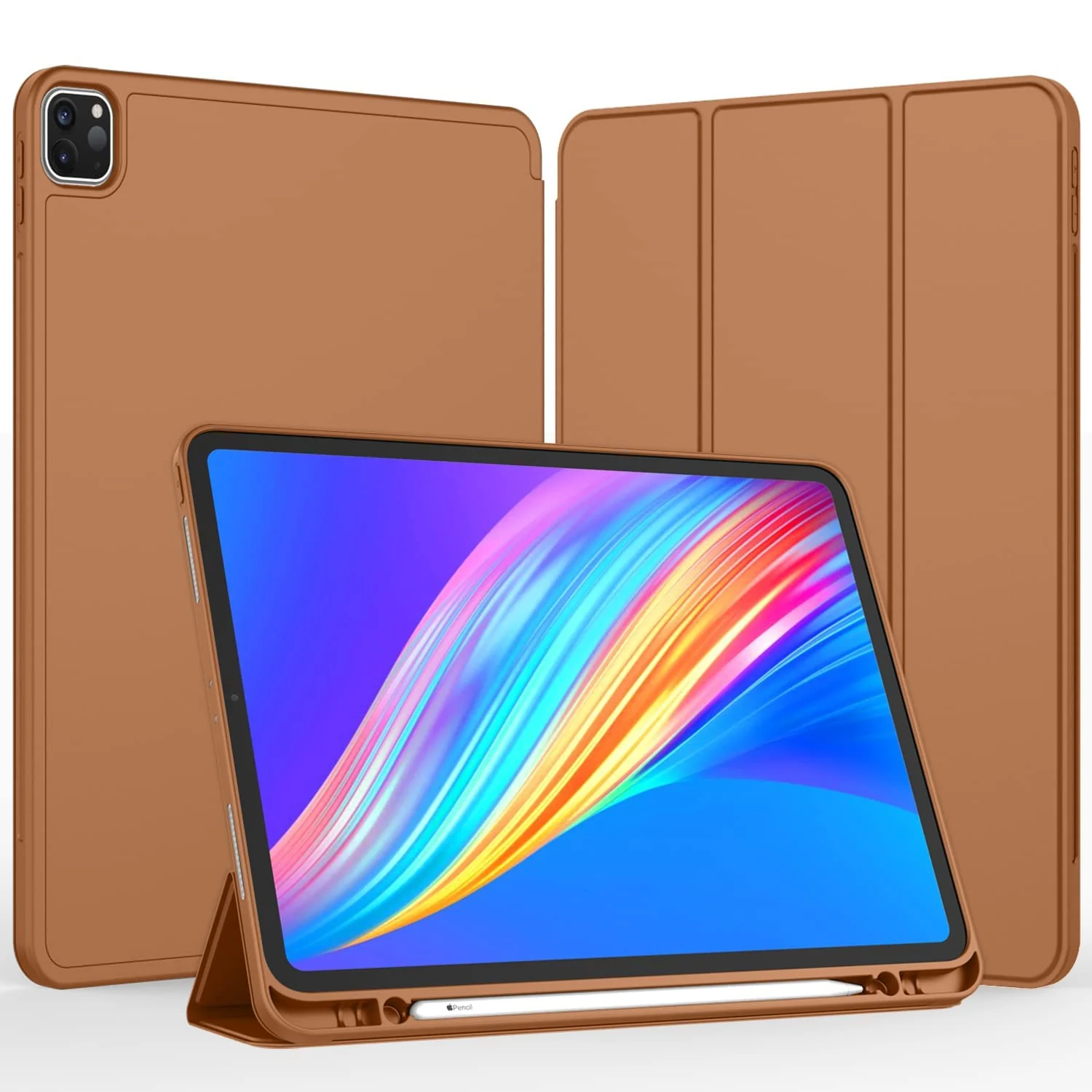 DL3 Mobilak iPad Pro 11 Inch Case 2022(4th Gen)/2021(3rd Gen)/2020(2nd Gen) with Pencil Holder, Smart Case [Support Touch ID and Auto Wake/Sleep] with Auto 2nd Gen Pencil Charging - Brown