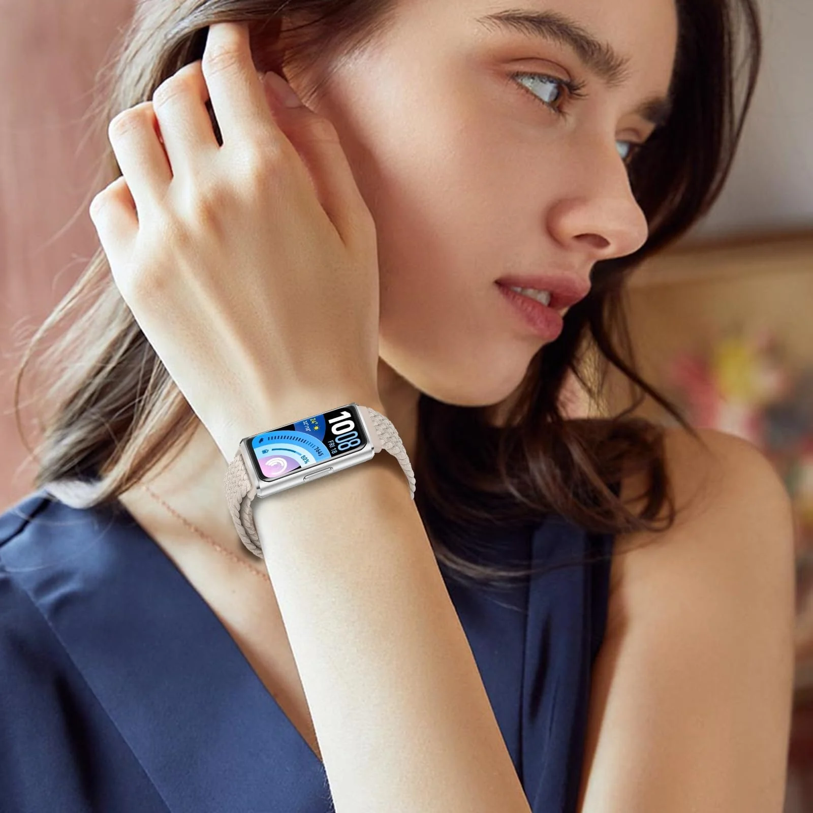 DL3 MOBILAK Braided Elastic Nylon Magnetic Watch Strap for Huawei Band 11 / Band 11 Pro, Starlight
