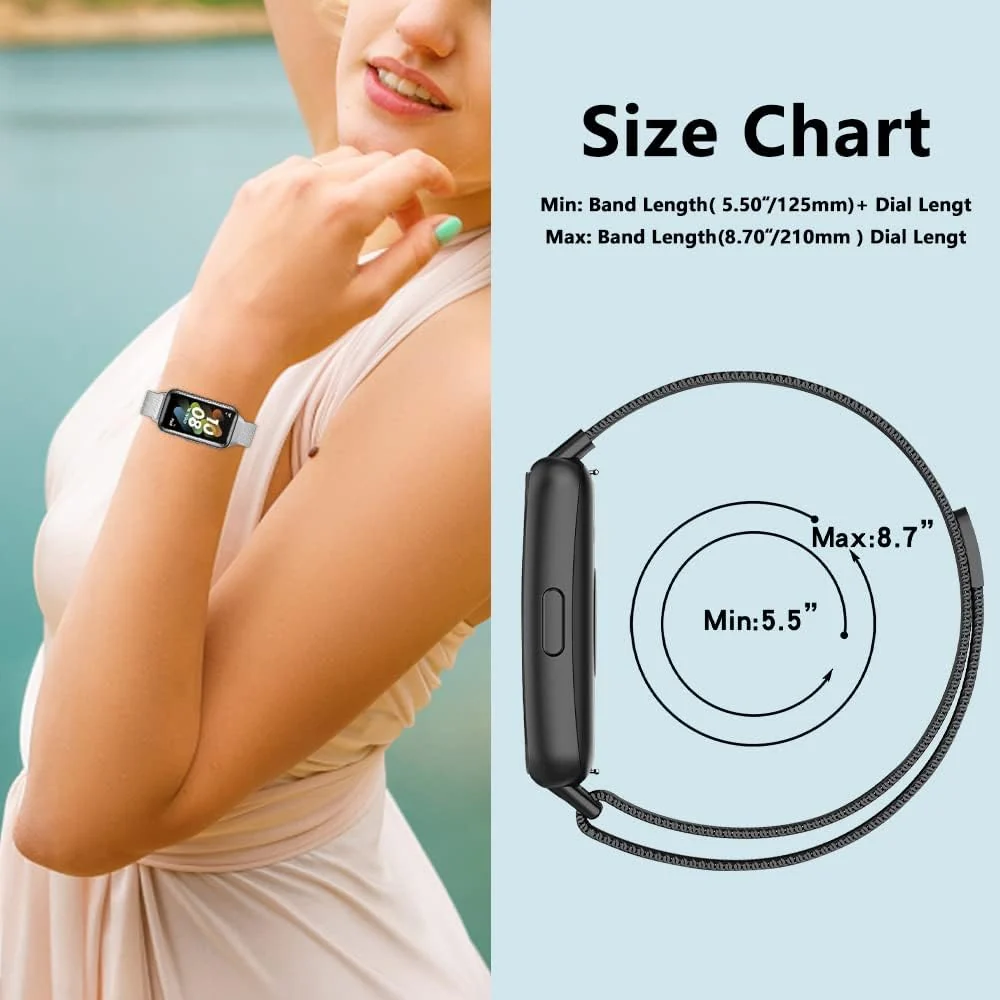 DL3 Mobilak Strap for Huawei Band 7/ Honor Band 7, Metal Woven Stainless Steel Magnetic Replacement Strap, Classic Adjustable Watch Strap Compatible with Huawei Watch Band 7 Bracelets - Silver