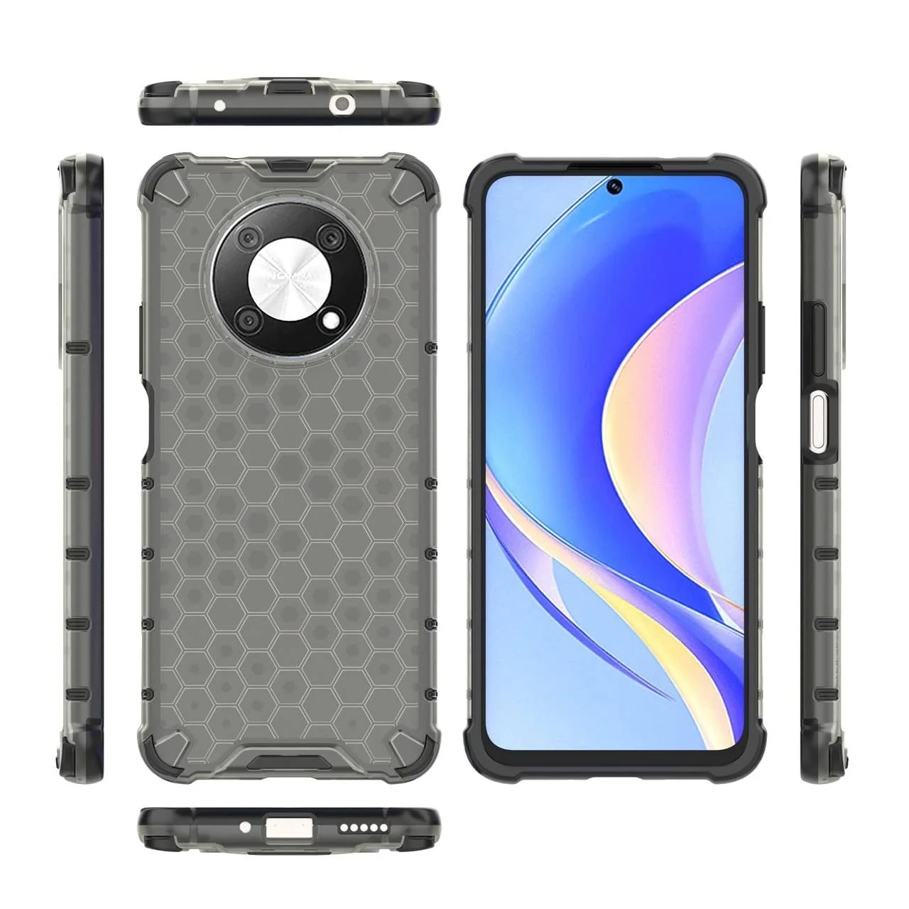 DL3 Mobilak Honeycomb Protective Case for Huawei Nova Y90 / Enjoy 50 Pro, Shock-absorbing protection, Transparent design, Slim, lightweight profile - Black