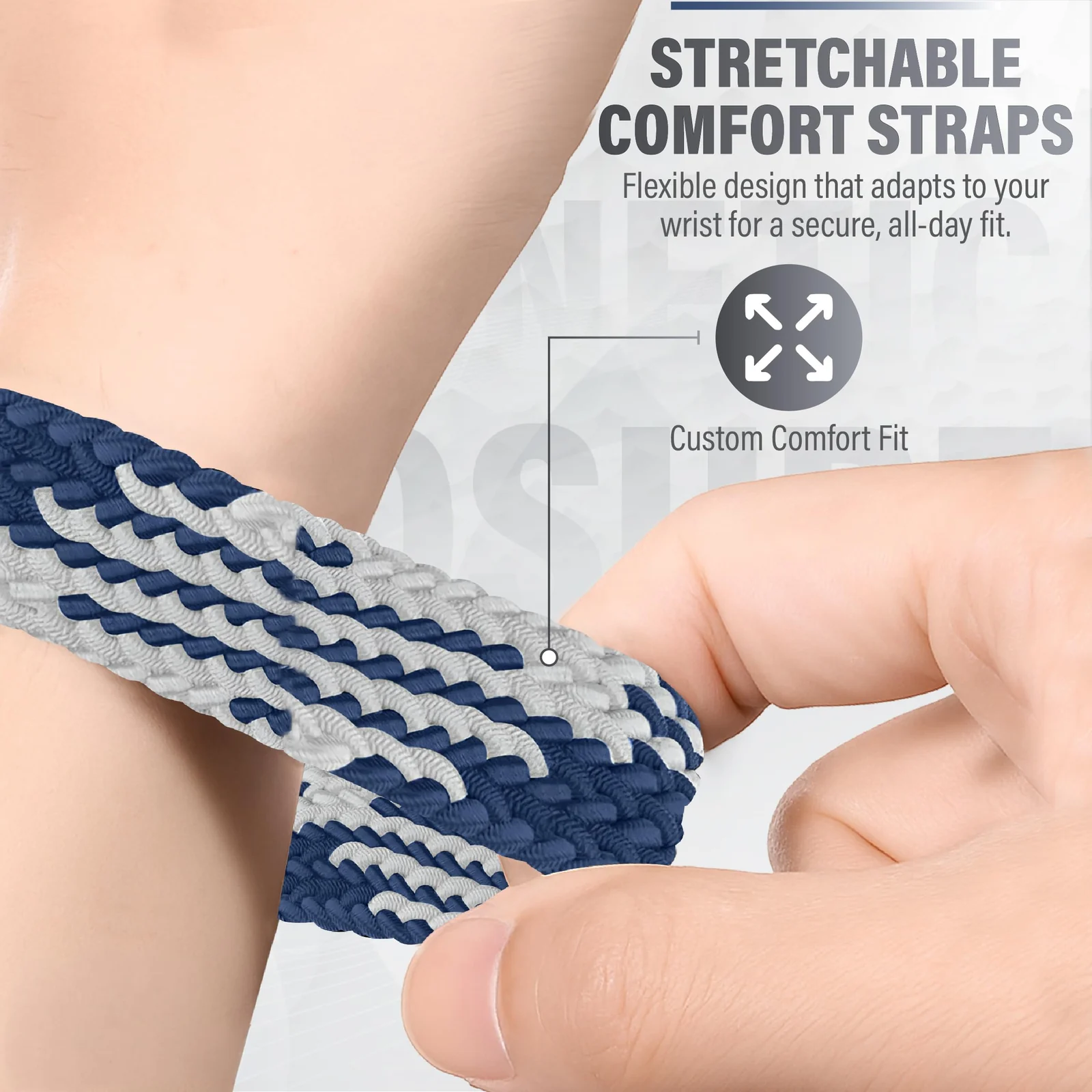 DL3 Mobilak Sport Solo Loop Compatible with Apple Watch Band 42mm 44mm 45mm 46mm 49mm for Women Men, Magnetic Strap Stretchy Braided Wristband for iWatch Series 11 10 9 8 7 6 5 4 3 Ultra 3 2 1 SE SE2 - Blue-White