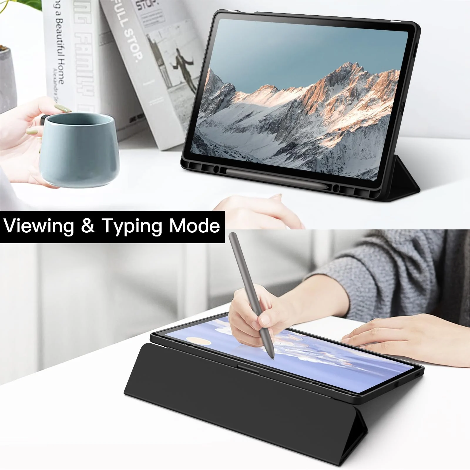 DL3 Mobilak Hybrid Slim Case for Samsung Galaxy Tab S9 FE+ / S9 FE Plus 12.4-Inch with S Pen Holder, Shockproof Cover with Clear Transparent Back Shell, Auto Wake/Sleep - Black