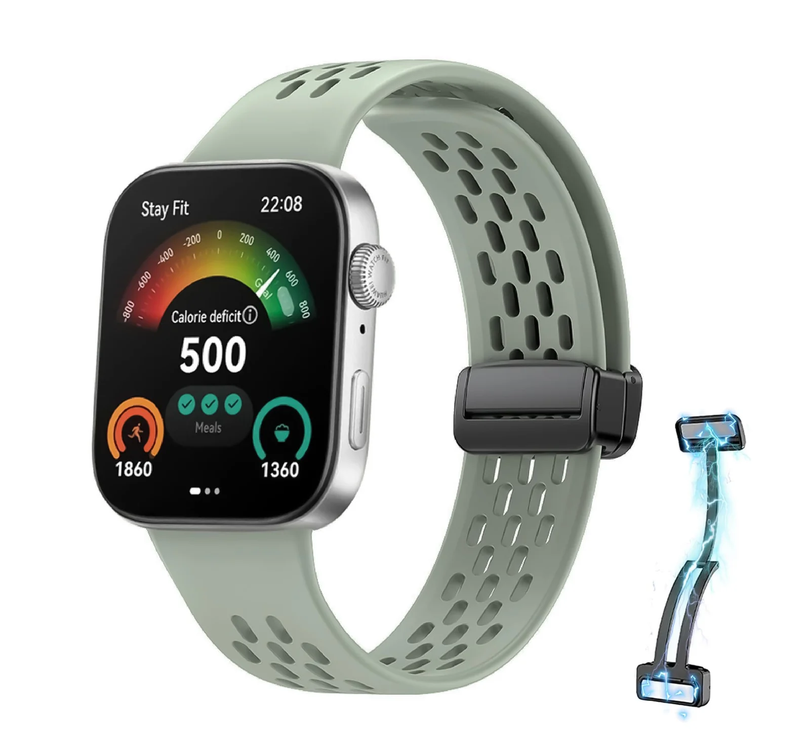 DL3 Mobilak Silicone Strap Compatible with Huawei Watch Fit 3/Fit 4/Fit 4 Pro Magnetic Metal Buckle Sport Silicone Breathable Strap for Men Women Band Quick Release Soft Replacment Wristband - Light Green