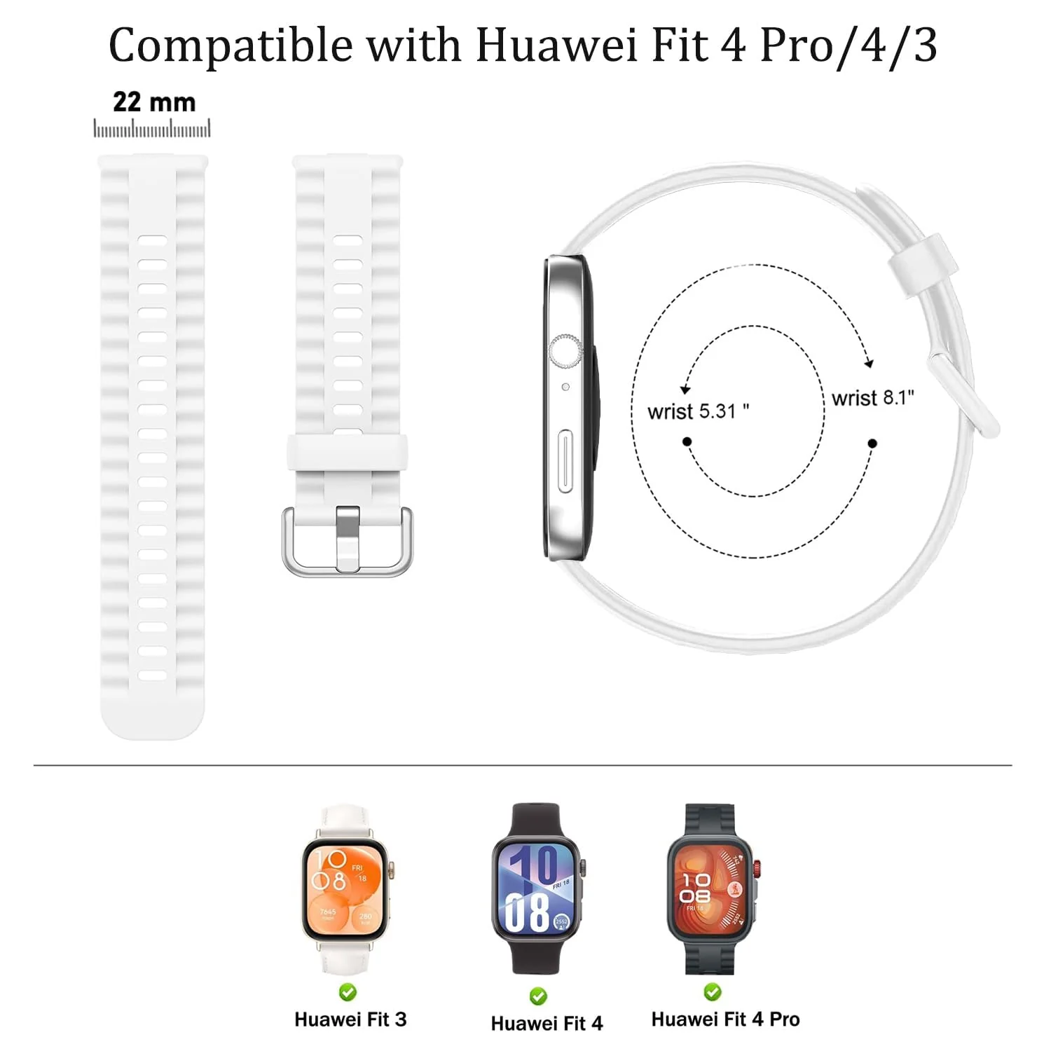 DL3 Mobilak Wavy Texture Sports Wristbands for Huawei Watch Fit 4/Fit 4 Pro/Fit 3 Strap, Breathable Silicone Wristband Strap Watch Strap Bracelet for Huawei Watch Fit 4 Pro/Fit4/3 - White