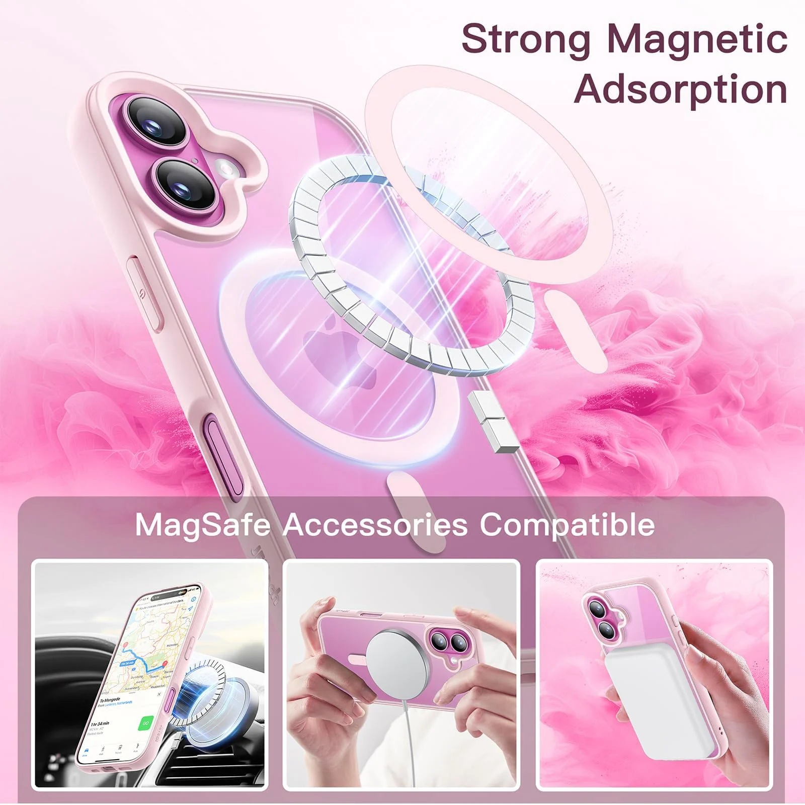 DL3 Mobilak Magnetic Case for iPhone 16+ Plus 6.7-Inch Compatible with MagSafe, Shockproof Phone Bumper Cover, Solid Color Matte TPU Frame, Anti-Scratch Clear Back - Pink Sand