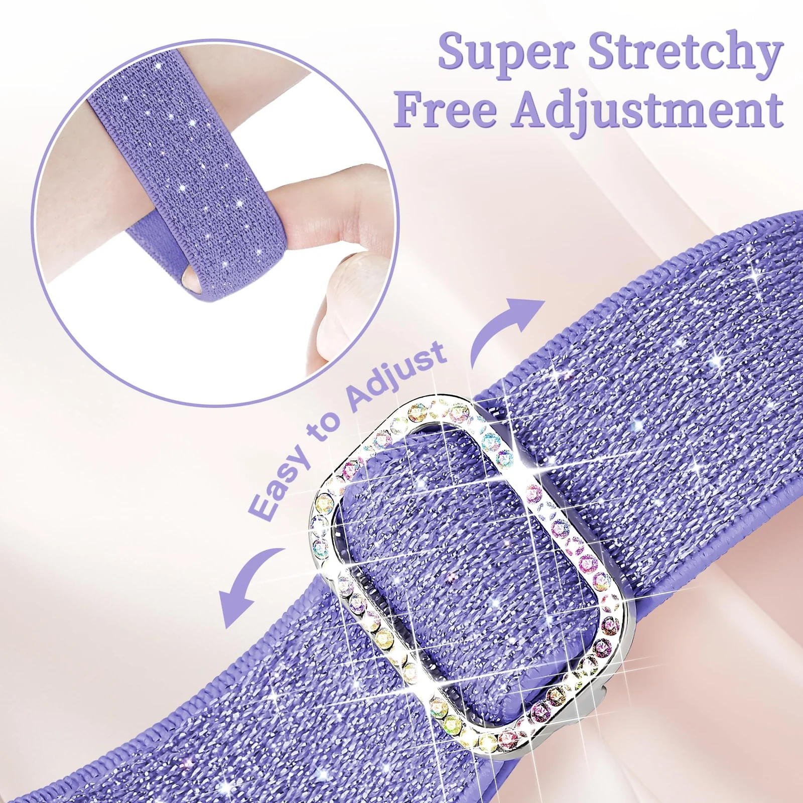DL3 Mobilak Stretchy Bling Band For Apple Watch 49mm 46mm 45mm 44mm 42mm Women, Nylon Sparkly Strap Solo Loop Glitter Wristband for iWatch Series 11 10 9 8 7 6 5 4 SE3 SE2 SE Ultra 3 2 1 - Light Purple