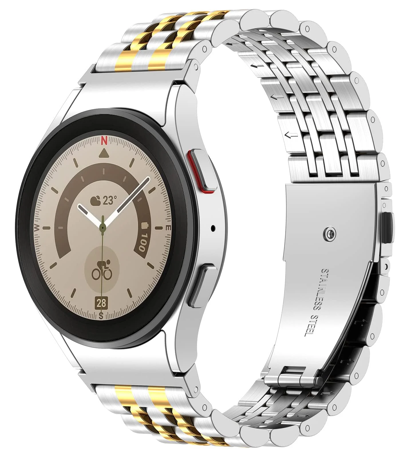 DL3 MOBILAK Strap Metal 22MM Bands For Samsung galaxy watch3 45mm/galaxy 46mm/Gear S3/Huawei watch GT3 46MM/GT2E/GT2 Pro/GT GT2 46MM/Magic Watch2 46mm/Compatible with Amazfit GTR 3/4 - Silver & Gold
