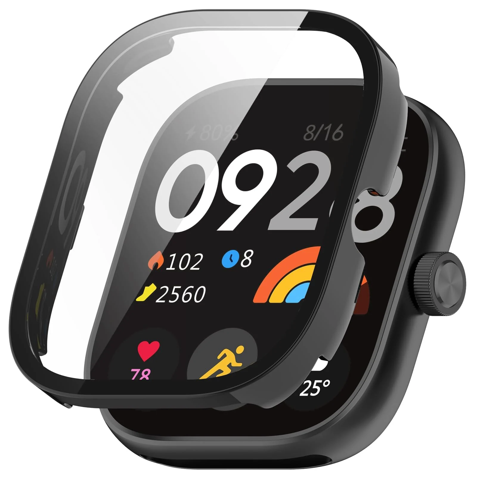 DL3 Mobilak For Xiaomi Redmi Watch 4 Case with Tempered Glass Screen Protector for xiaomi redmi Watch 4, 9H Hardness 360° All-Round Protective Ultra Thin Protective PC Case - Black