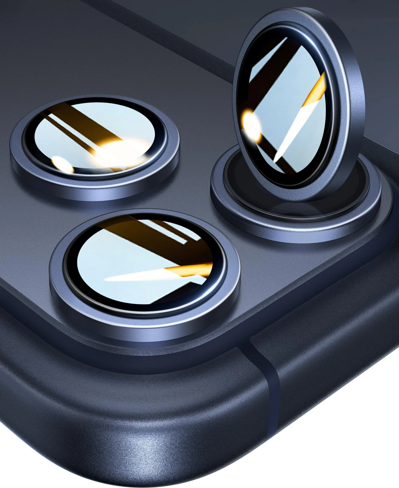 DL3 Mobilak Camera Lens Protector For iPhone 17 Pro/iPhone 17 Pro Max, [Keep Original Shooting] Tempered Glass Screen Protector Metal Individual Camera Cover, Case Friendly - Deep Blue