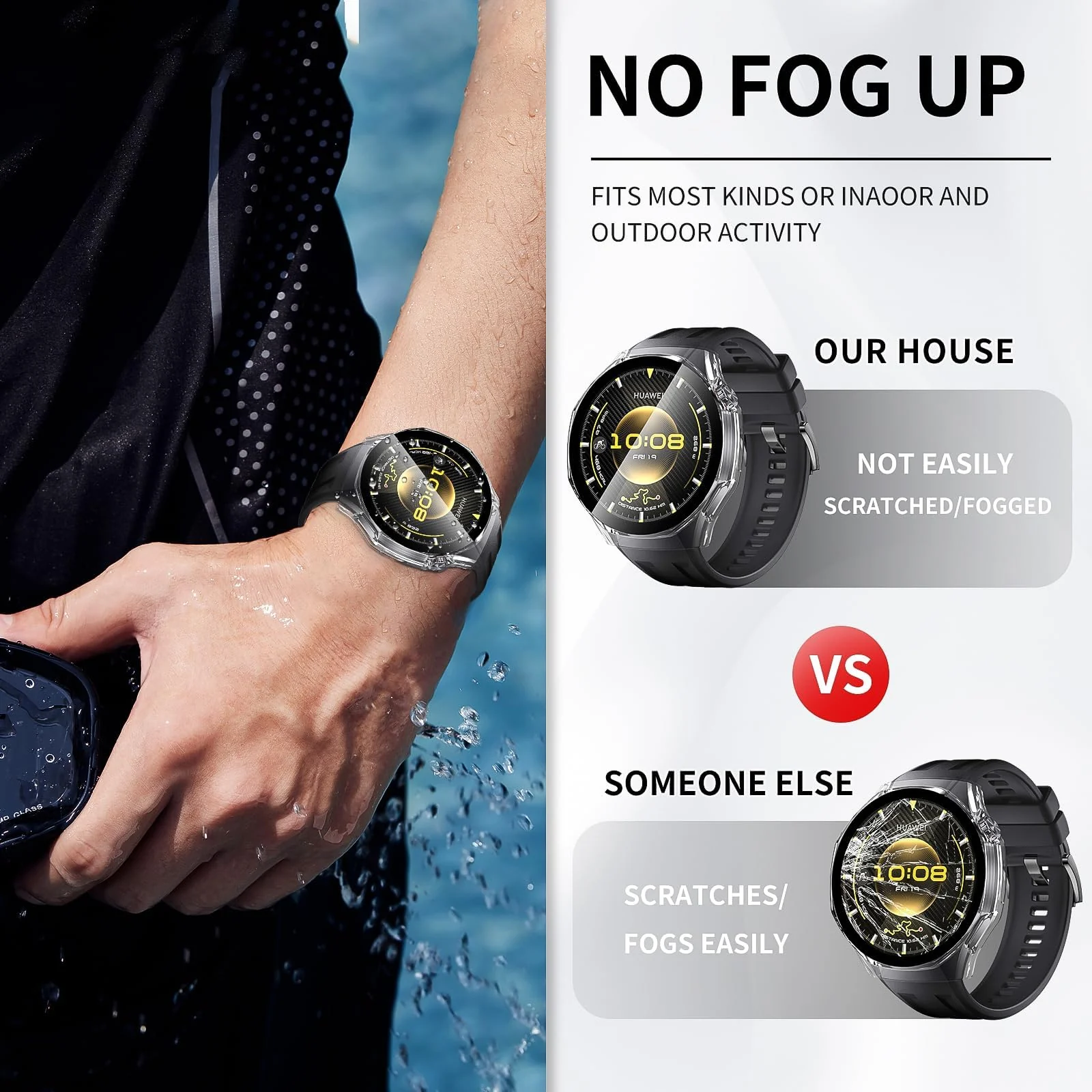 DL3 MOBILAK Full-Coverage Watch Case with Tempered Glass for Huawei Watch GT 6 Pro 46 mm, Clear