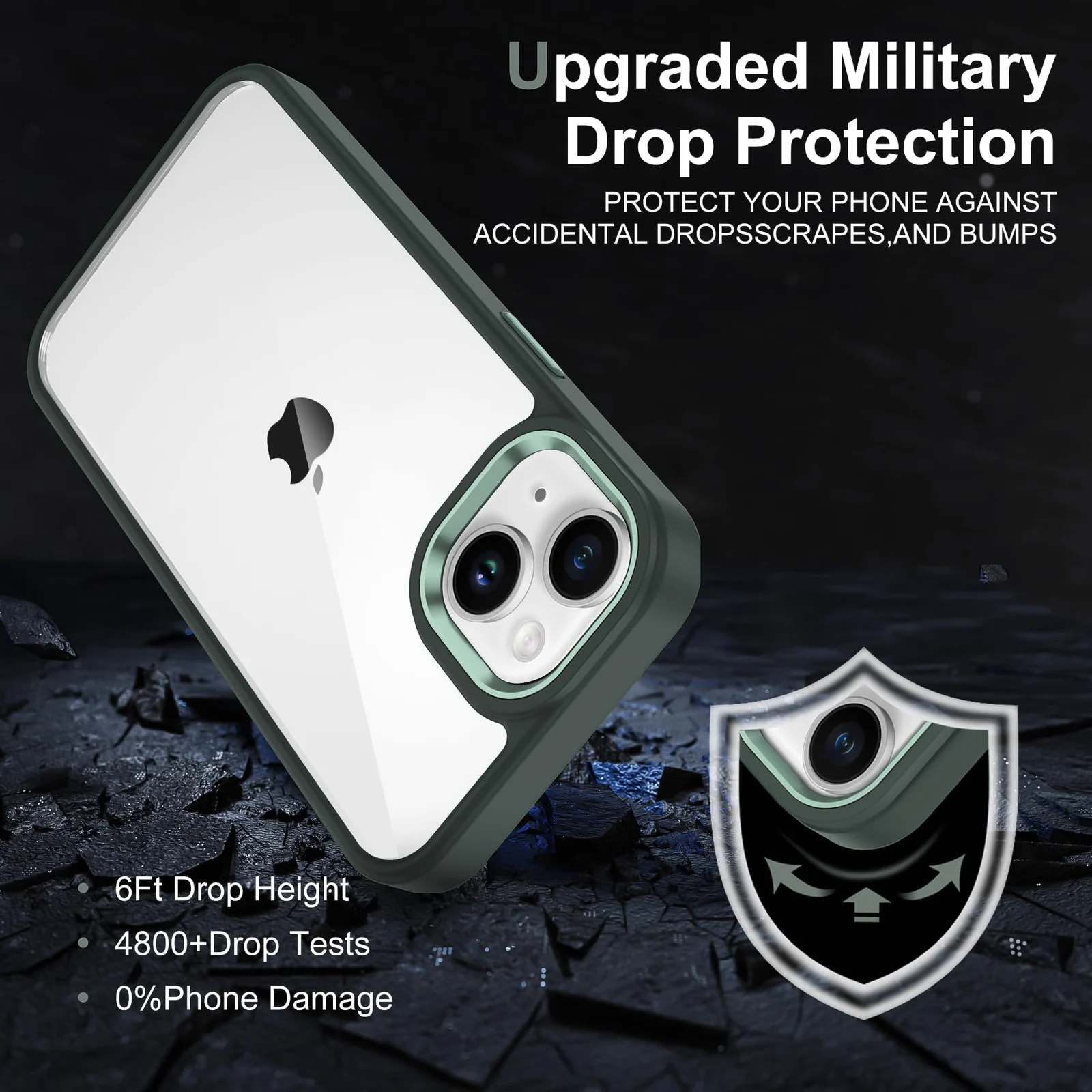 DL3 Mobilak Clear PC and TPU Protective Case for iPhone 15 Plus 6.7-Inch / iPhone 14 Plus 6.7-Inch with Camera Protection and Shockproof Design - A Green