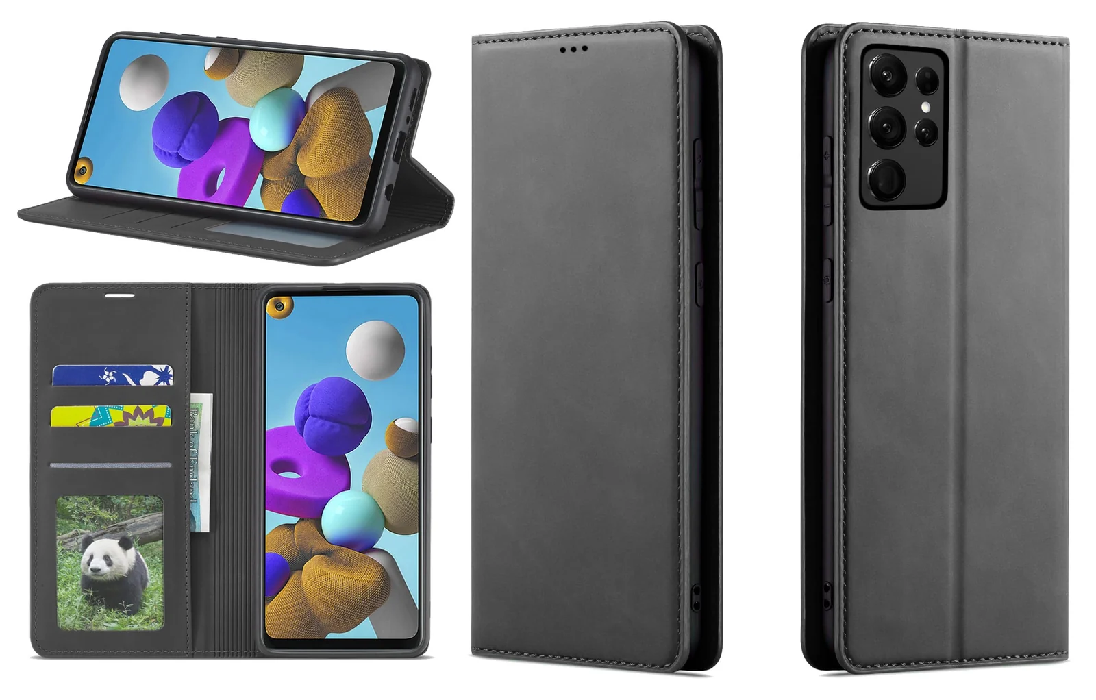 Dl3 Mobilak Premium PU Leather Flip Folio Case for Samsung Galaxy S23 Ultra (6.8"), Magnetic Closure Protective Case Kickstand Card Cash Slot Shockproof Durable Wallet Cover Soft TPU (Black)