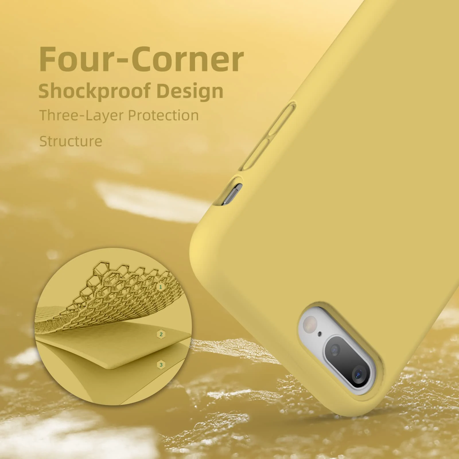 DL3 Mobilak Liquid Silicone Protective Case for iPhone 7 Plus / iPhone 8 Plus with Camera Protection and Microfiber Lining - Yellow