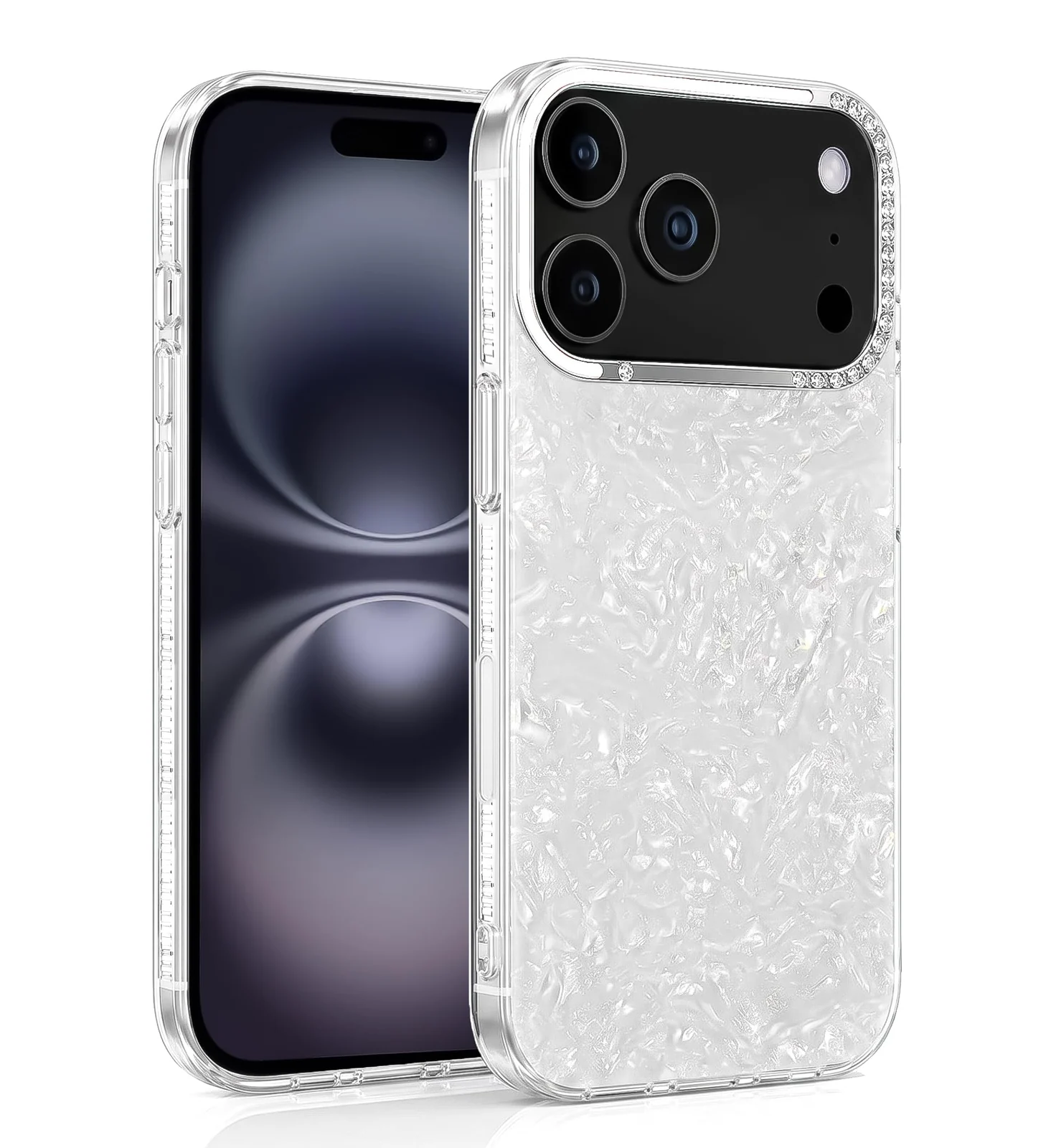 DL3 Mobilak Glitter Rhinestone Protective Case for iPhone 17 Pro with Shockproof Design - White