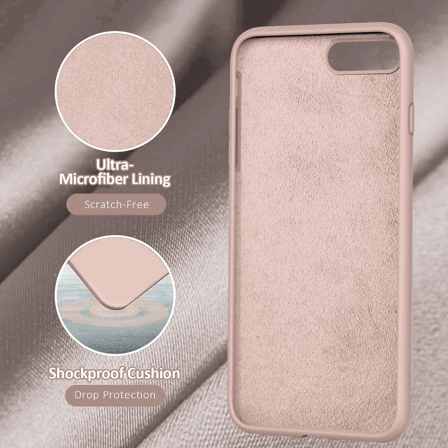 DL3 Mobilak Liquid Silicone Case for iPhone 7 Plus / iPhone 8 Plus, Shock-absorbing protection, Scratch-resistant surface, Soft microfiber lining - Pink Sand 2