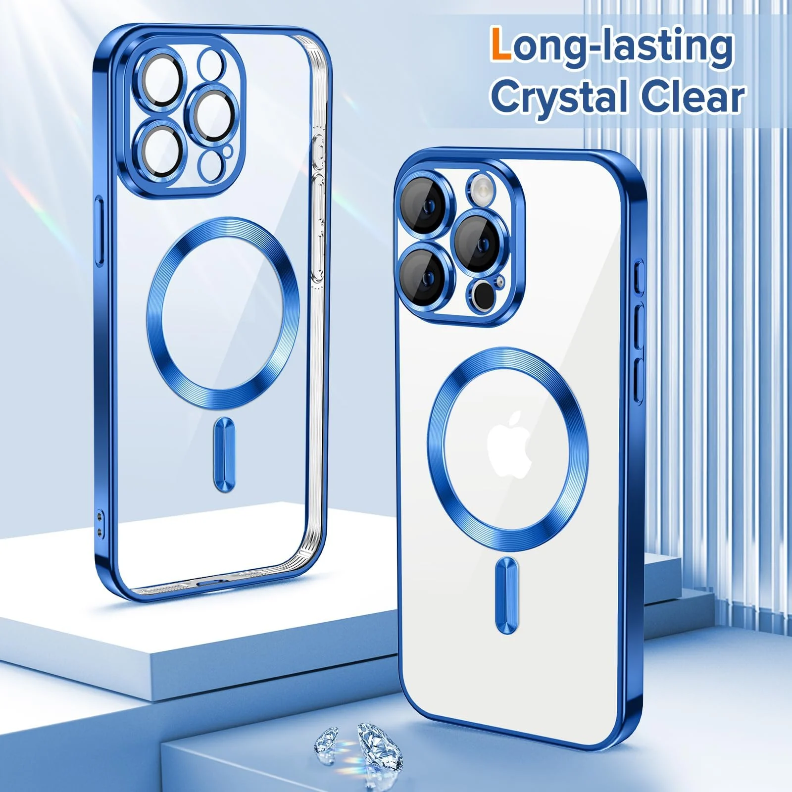 DL3 Mobilak Soft Clear Case for iPhone 15 Pro Max 6.7-Inch, Camera Lens Full Protection, Compatible with MagSafe Wireless Charging, Shockproof Electroplated TPU Phone Cover (Black) - Blue