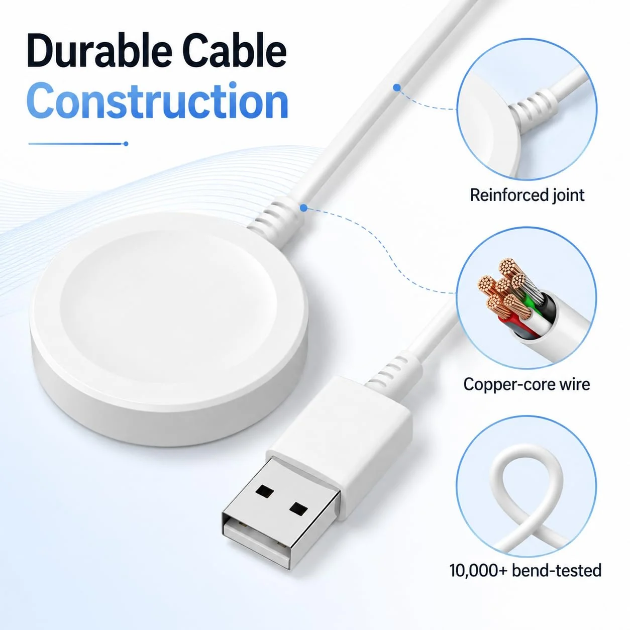 DL3 Mobilak 2025 Upgraded for Apple Watch Charger Magnetic Fast Charging Cable [Portable] Magnetic Wireless Charging Compatible with iWatch Series Ultra/10/9/8/7/6/SE/5/4/3/2- [1M] - White