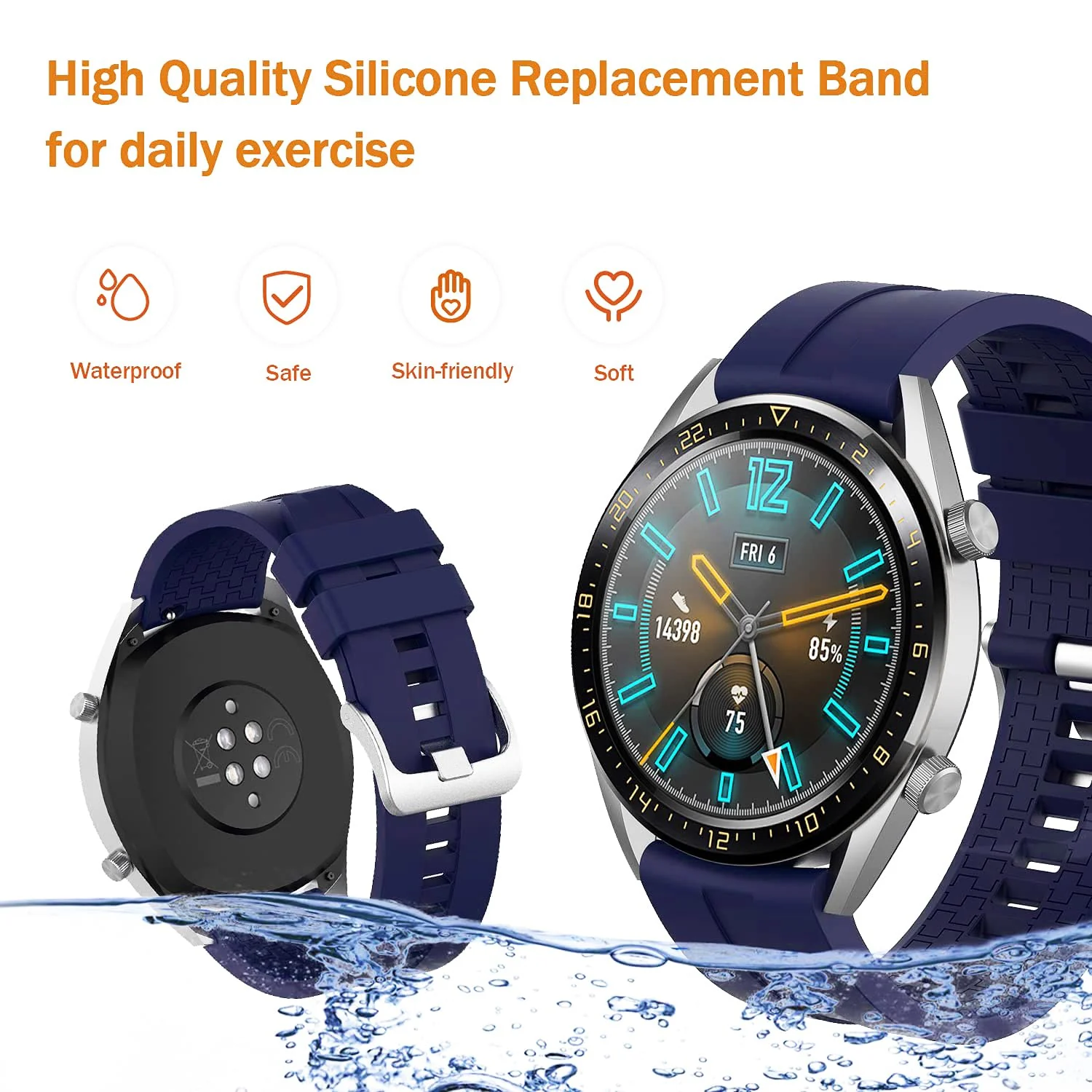 DL3 Mobilak Strap Silicone Band 22MM For Samsung galaxy watch 3 45mm /watch 46mm/Gear S3/Huawei watch GT3 46MM/GT2E/GT 46mm/GT2 Pro/GT2 46MM/honor Magic Watch2 46mm/Amazfit GTR4/GTR3/2/2e - Navy Blue