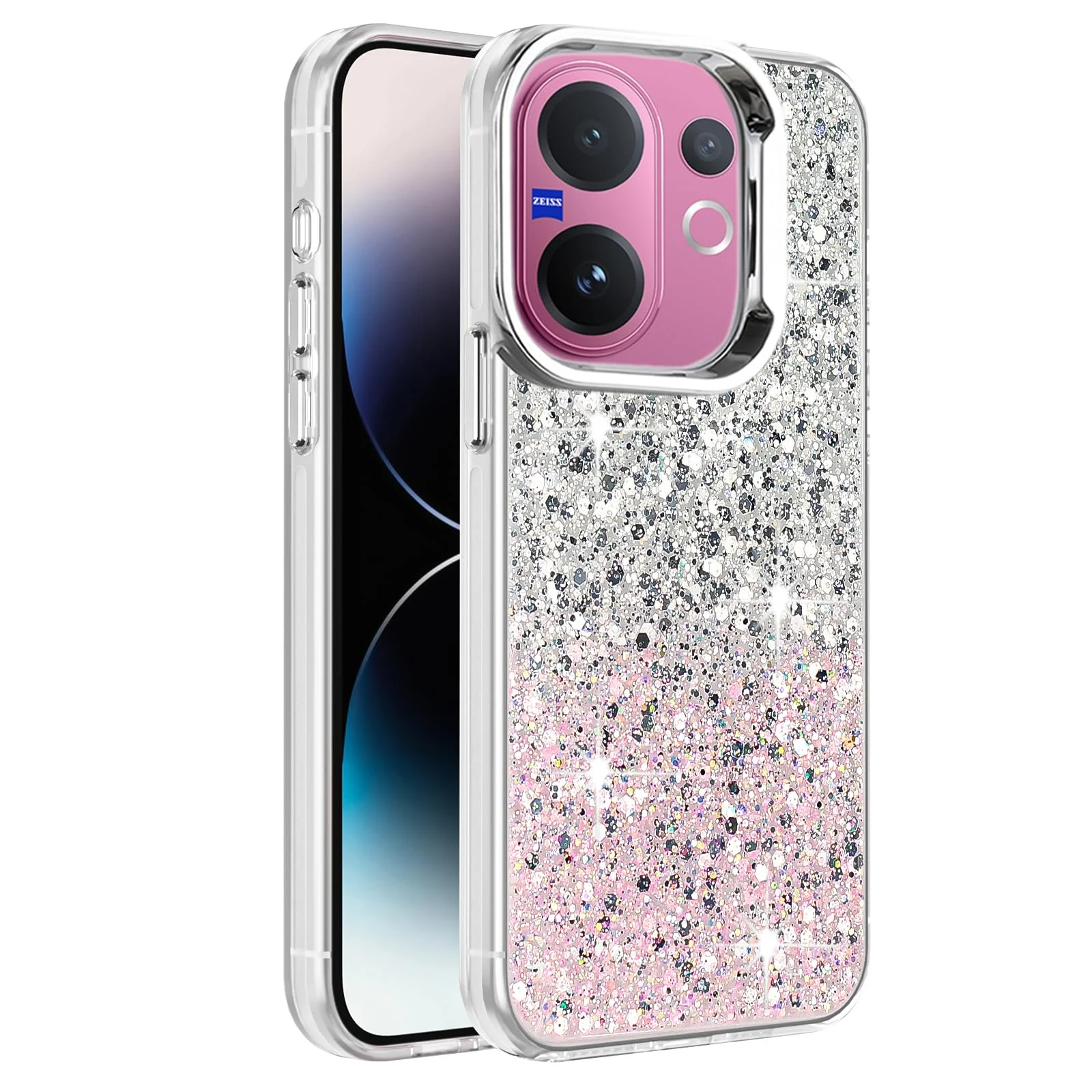 DL3 Mobilak Glitter Rhinestone Protective Case for vivo V60 with Shockproof Design - White Pink
