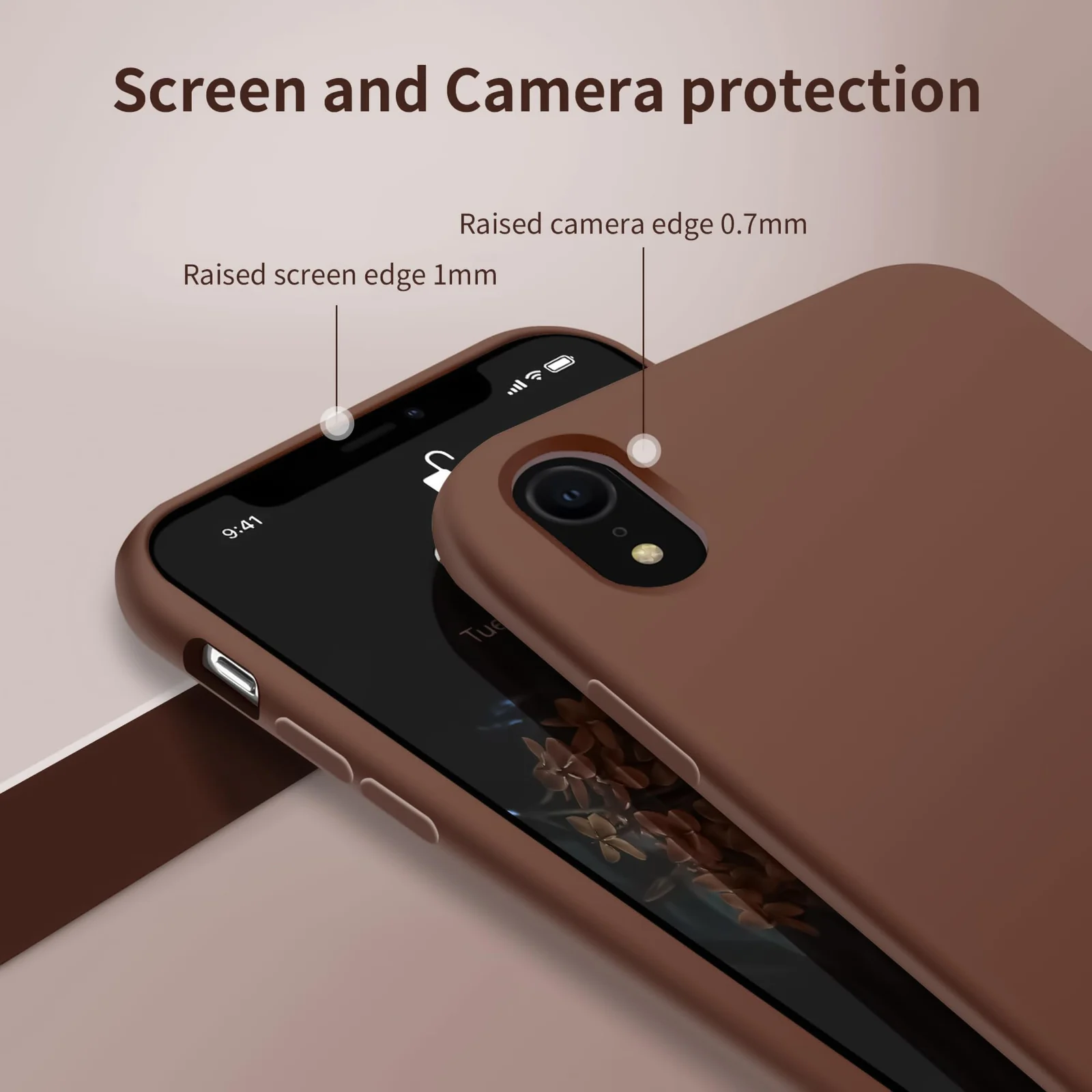 DL3 Mobilak Liquid Silicone Protective Case with Soft Microfiber Lining for iPhone XR - Brown