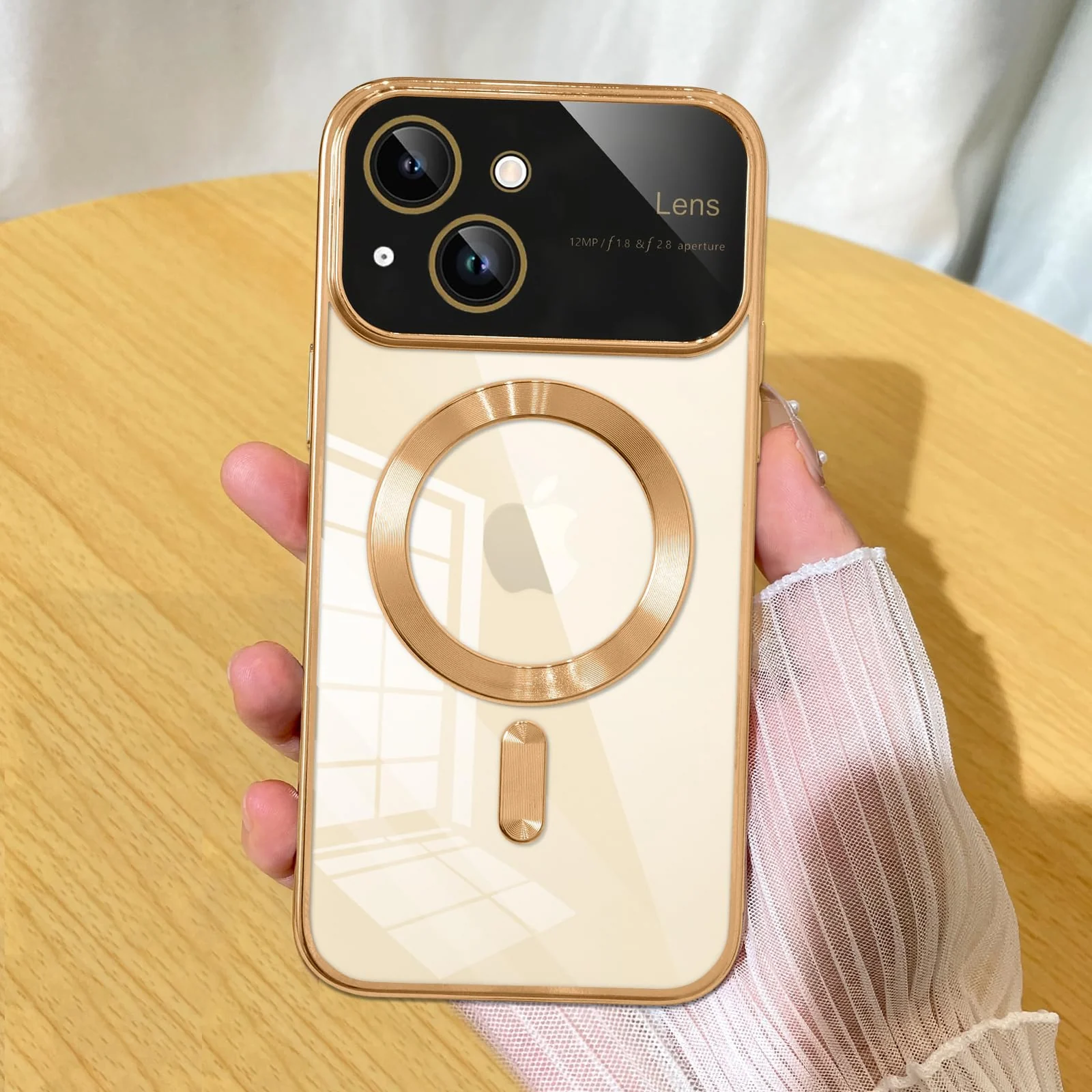 DL3 Mobilak Clear MagSafe-Compatible Magnetic Case for iPhone 14 6.1 Inch with Camera Protection and Shockproof Design - Gold