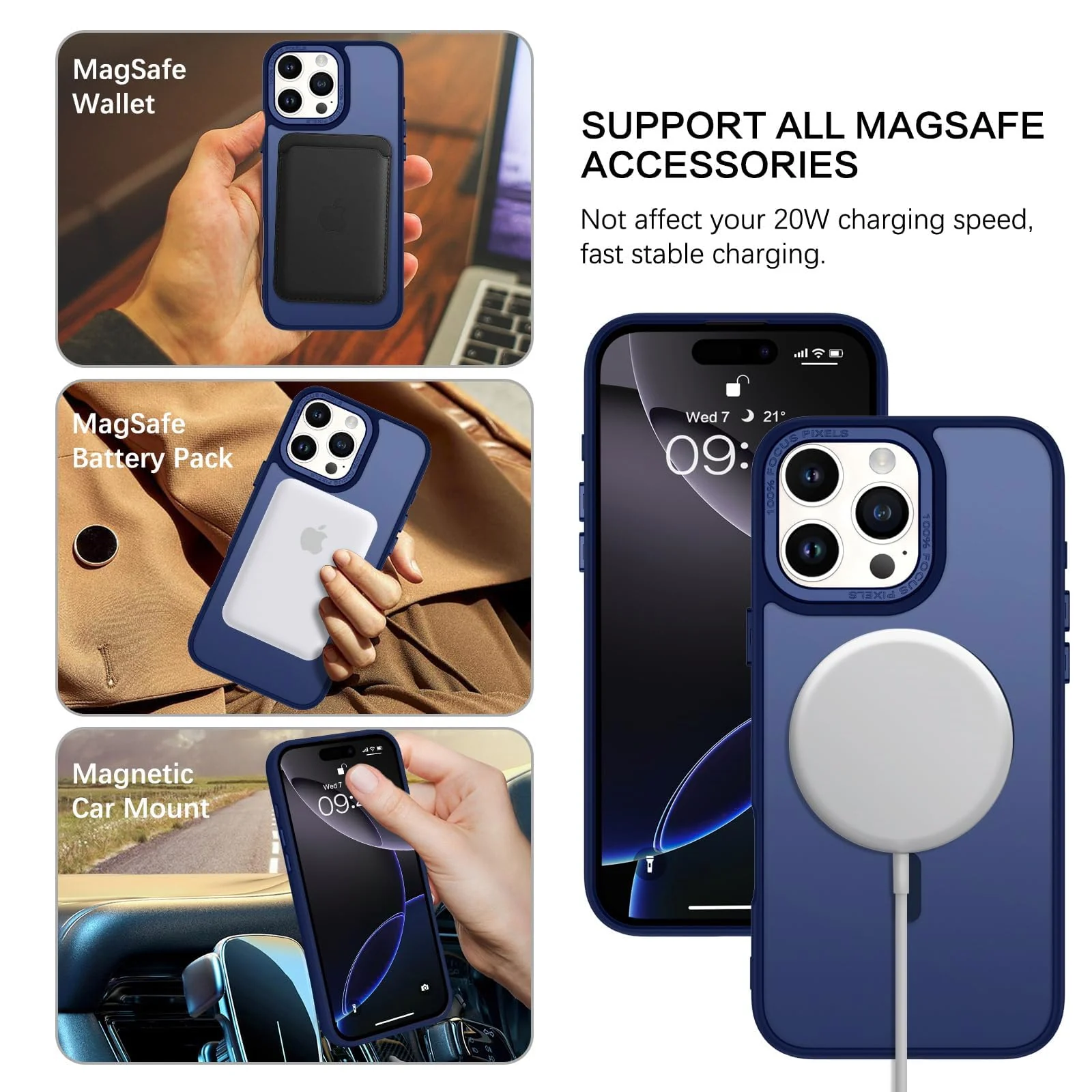 DL3 Mobilak Case for iPhone 15 Pro 6.1-Inch Magnetic Translucent Matte Phone Cases [Compatible with MagSafe] Thin Slim Fit Shockproof Bumper Hard Protective Cover for Women Men Girls - Blue