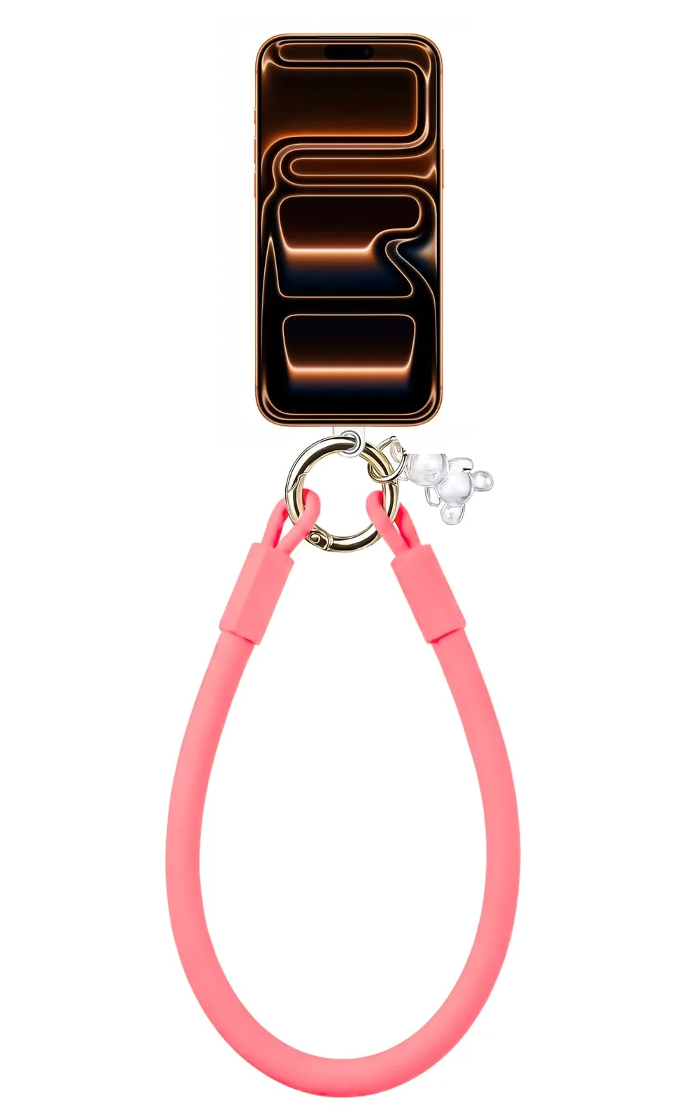 DL3 Mobilak Silicone Crystal Lanyard, 30cm Phone Wrist Strap Lanyard Keychain Office Wrist Strap with Clasp and Bear for Women Phone ID Card, Keys Strap - B-Neon Pink