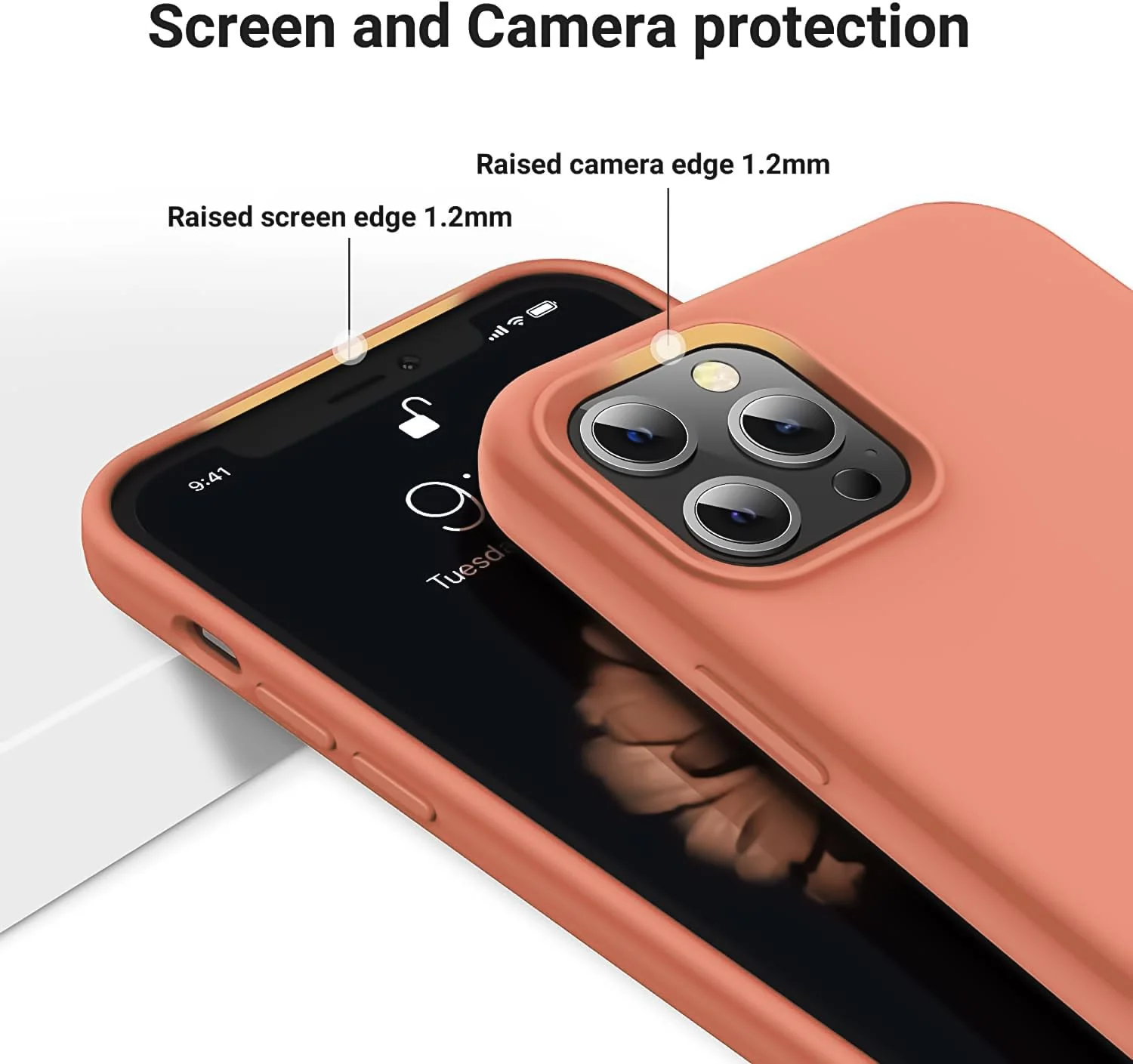 DL3 Mobilak Liquid Silicone Protective Case with Soft Microfiber Lining for iPhone 15 - Light Orange