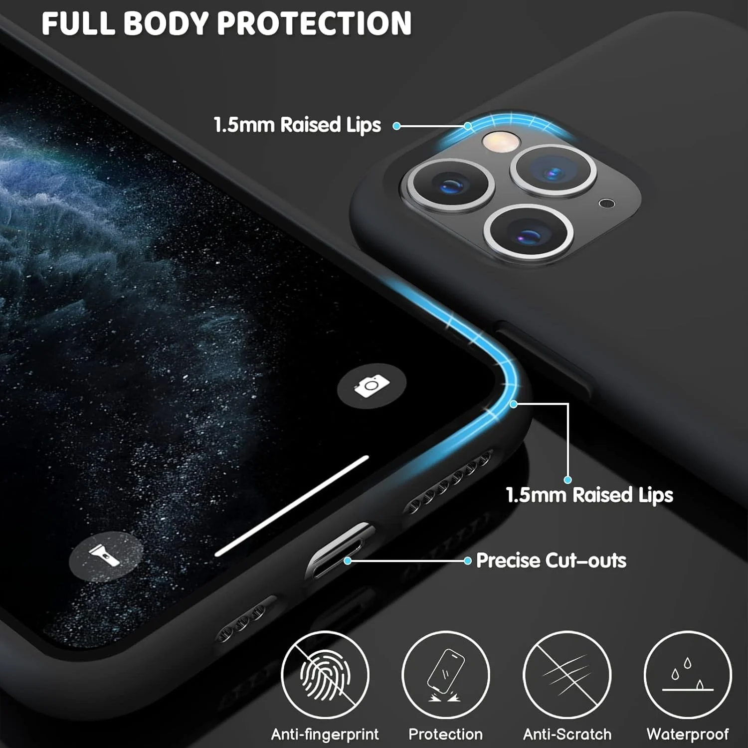 DL3 Mobilak Liquid Silicone Protective Case for iPhone 11 Pro (5.8 Inch) with Camera Protection and Microfiber Lining - Black