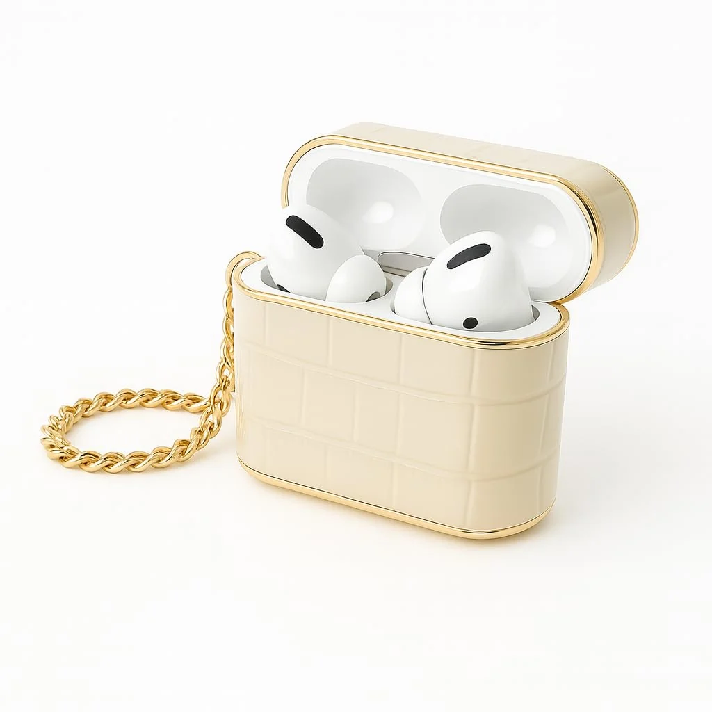 DL3 Mobilak Luxury AirPods Pro 1/2 Case with Gold Chain, Crocodile Pattern PU Leather Protective Cover for Apple AirPod Pro 2nd/1st, Shockproof, Stylish Gift for Women & Men