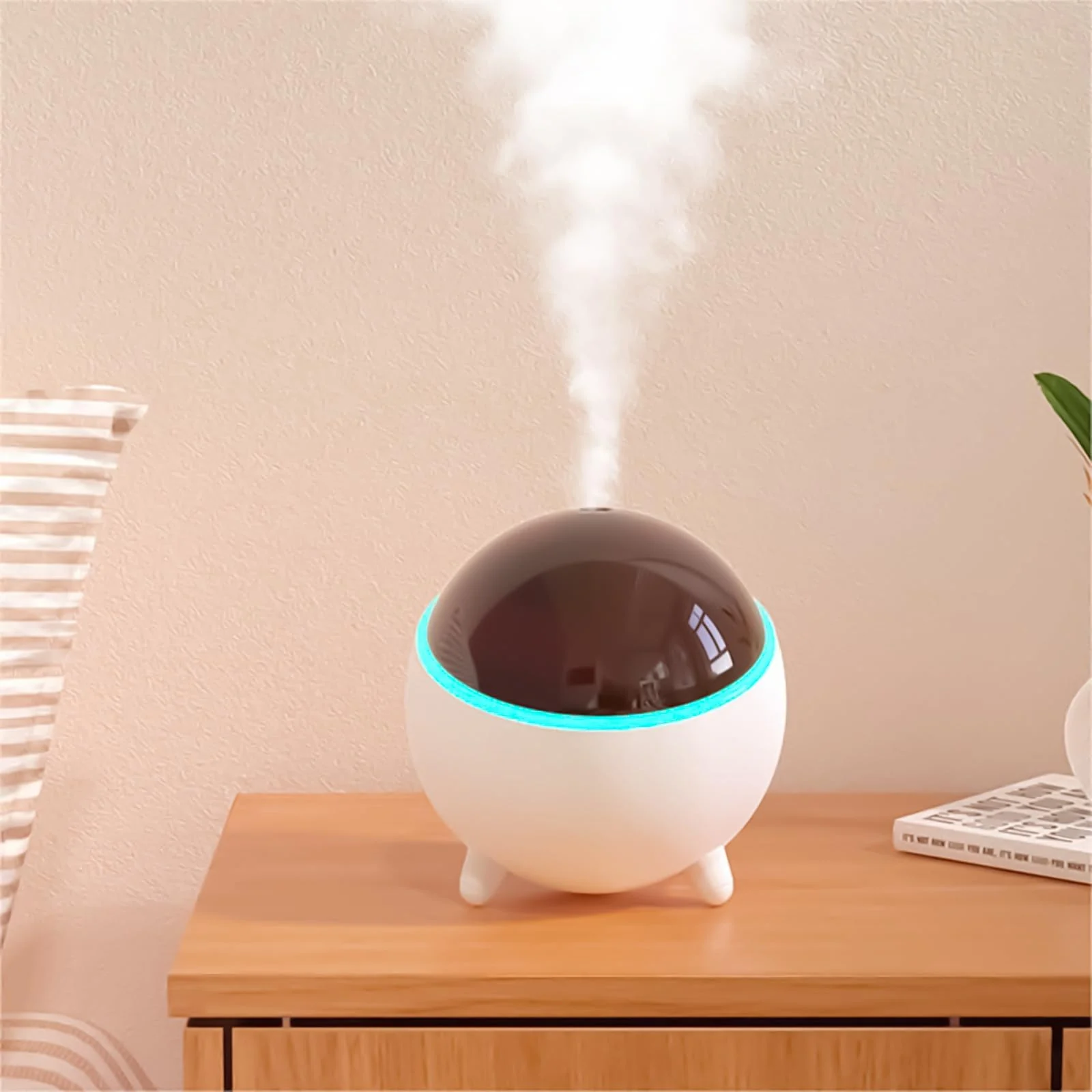 Mobigon Wood Cool Mist Ultrasonic Humidifier for Room Moisture, Aroma Diffuser for Home, 300ml Essential Oil Diffuser with 7 Colorful Night Light, Auto Shut-Off, Home, Office, car - White