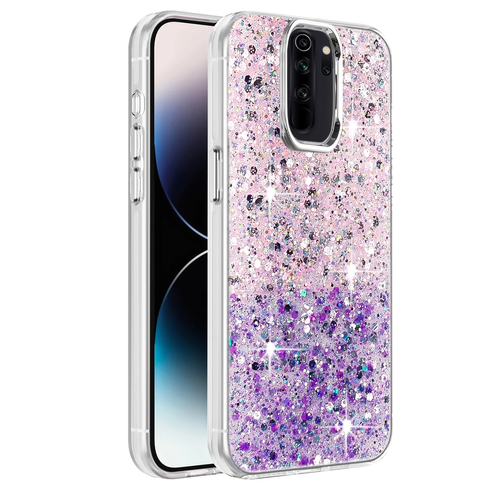 DL3 Mobilak Glitter Protective Case for Xiaomi Redmi Note 8 Pro, Supports wireless charging, Camera protection, Shock-absorbing protection - Pink Purple