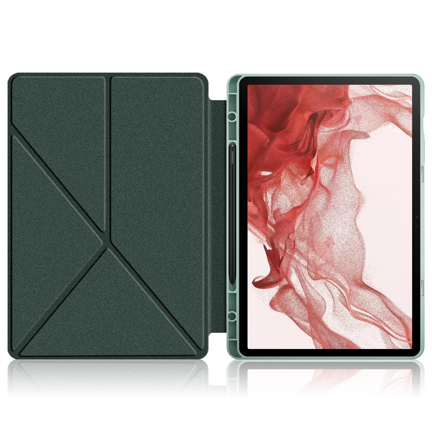 DL3 Mobilak For Samsung Galaxy Tab S8+ Plus 2022 / S7 FE 2021 / S7+ Plus 2020 12.4-Inch Case, Smart Stand, Pencil Holder, Shockproof Slim Lightweight Leather Cover, Modern Abstract Design - Green
