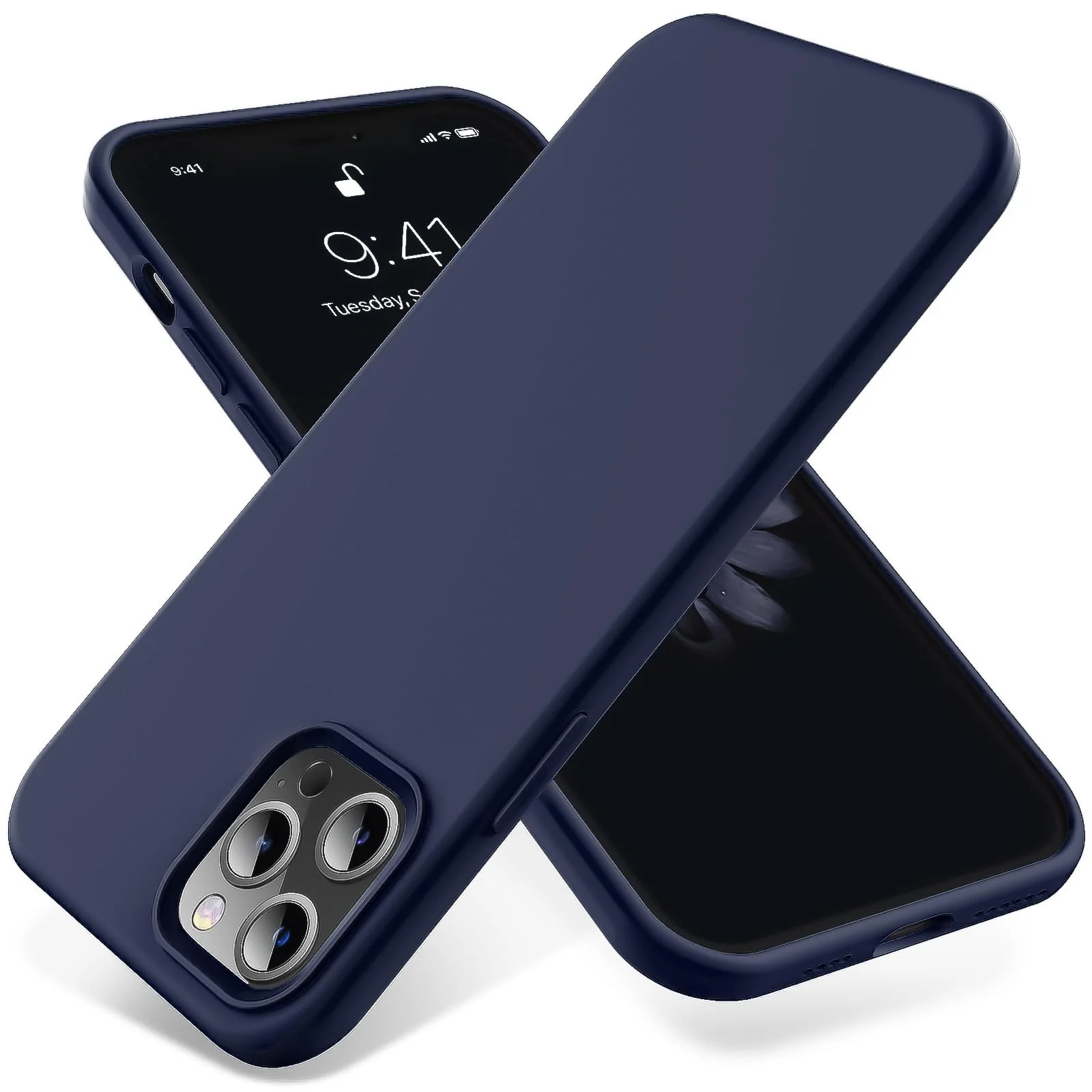 DL3 Mobilak Liquid Silicone Protective Case for iPhone 15 Pro Max with Camera Protection and Microfiber Lining - Dark Blue