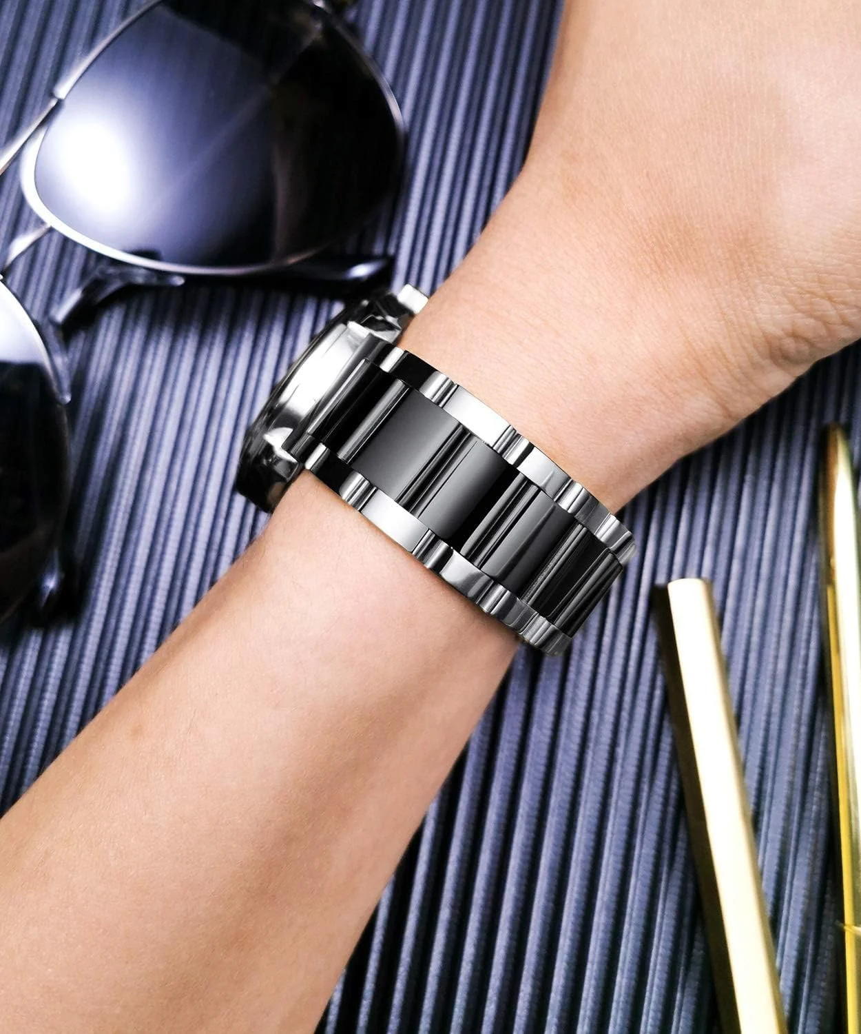 DL3 Mobilak Metal Band 20MM Strap for Samsung Gear Sport, Watch 4/5/5 Pro, S2 Classic, Active 2 40mm 44mm, Amazfit GTS 3/4/4 Mini, Bip 3/Pro/U, GTS 2 Mini/2e - A. Silver & Black