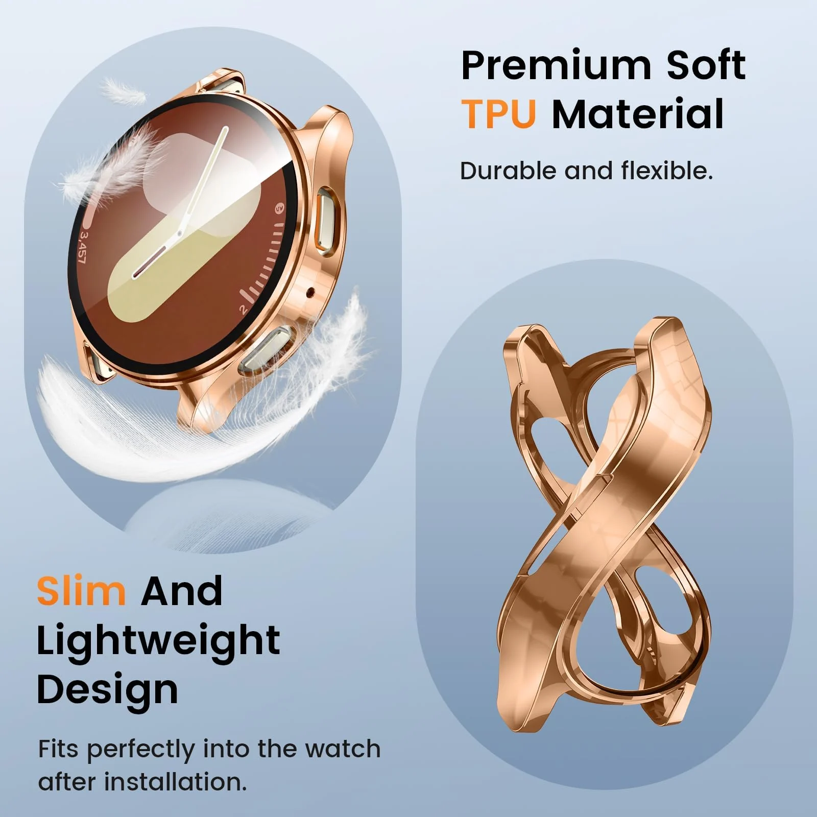 DL3 Mobilak Case for Samsung Galaxy Watch 7 44mm, with Built in Screen Protector, TPU Watch Case, [Full Coverage], Shockproof Cover, High Definition Cover, Protective Case for Watch7 44 mm - Rose Gold