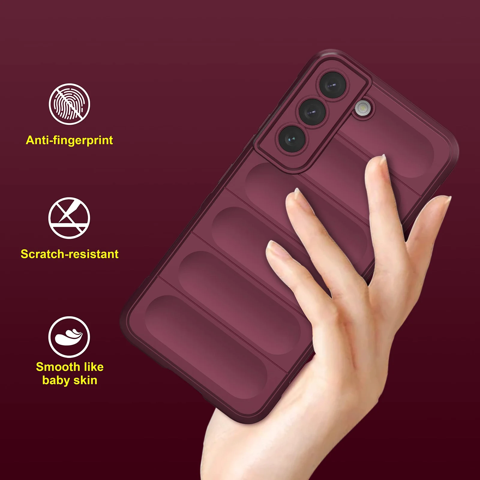 DL3 Mobilak Silicone Case for Samsung Galaxy S21 FE Heavy Duty Protective [Slim Fit] Shockproof Soft Flexible Protective Design Shock-Absorption TPU Cover With Camera Protection - Wine Red