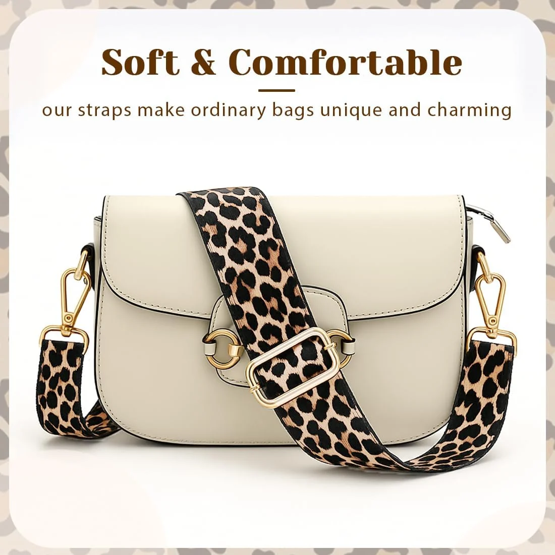 DL3 Mobilak Adjustable Wide Crossbody Bag Strap for Women, Replacement Shoulder Strap for Handbags, Totes & Purses with Elegant Embroidered Pattern and Metal Hooks - Leopard Print