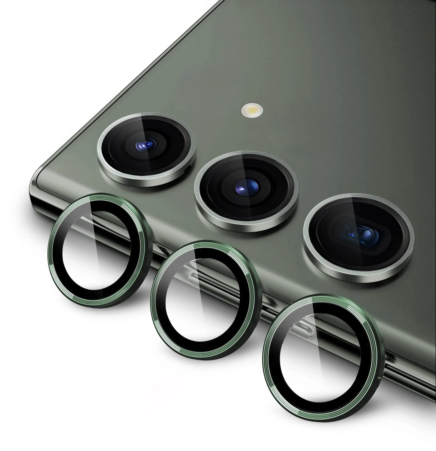 DL3 Mobilak Camera Lens Protector For Samsung Galaxy A14 / Galaxy A24 / Galaxy A34 Camera Lens Film Metal Ring Ultra HD, 9H Hardness, Scratch Resistance Camera Lens Protective Film - Green