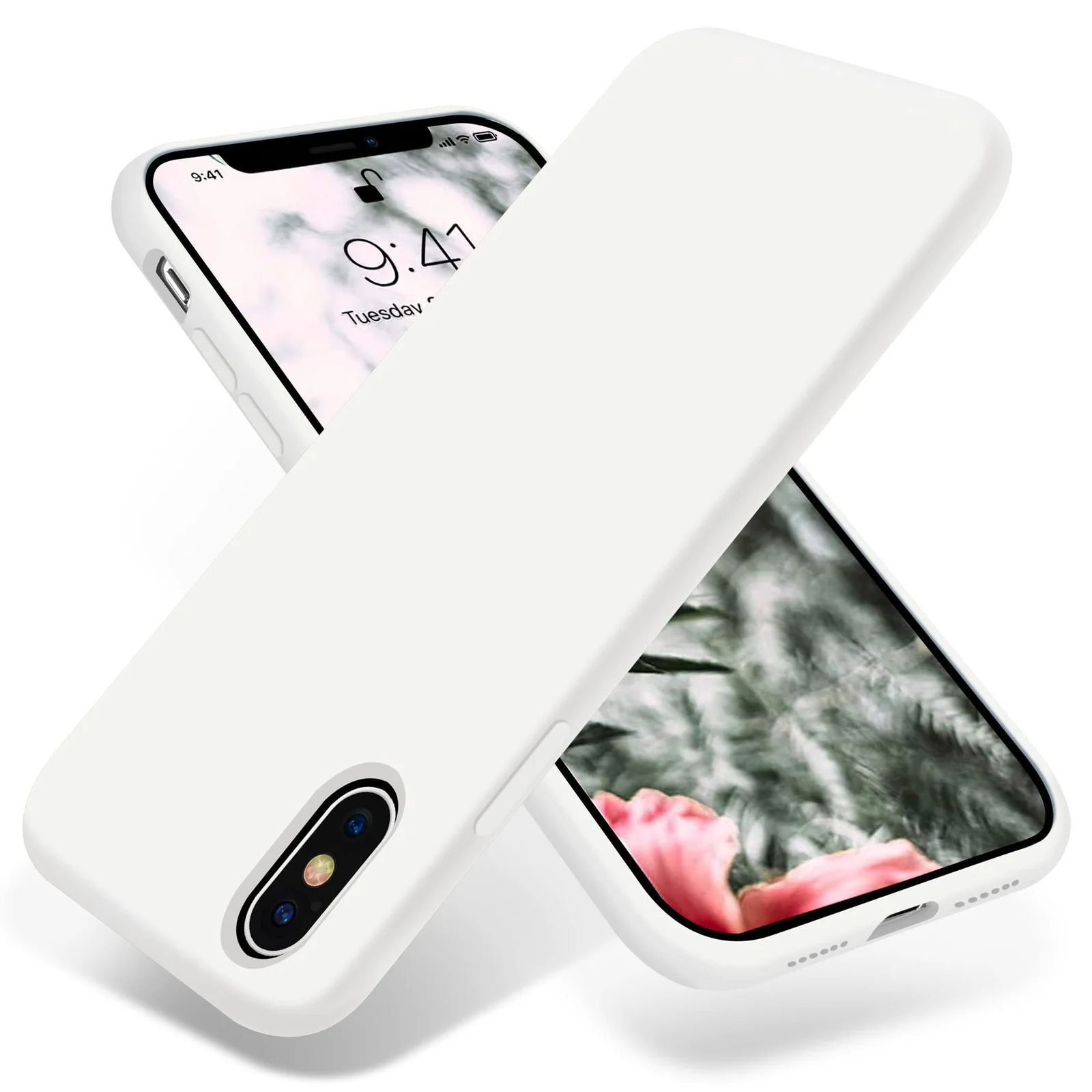 DL3 Mobilak Liquid Silicone Protective Case with Soft Microfiber Lining for iPhone X / iPhone XS - White