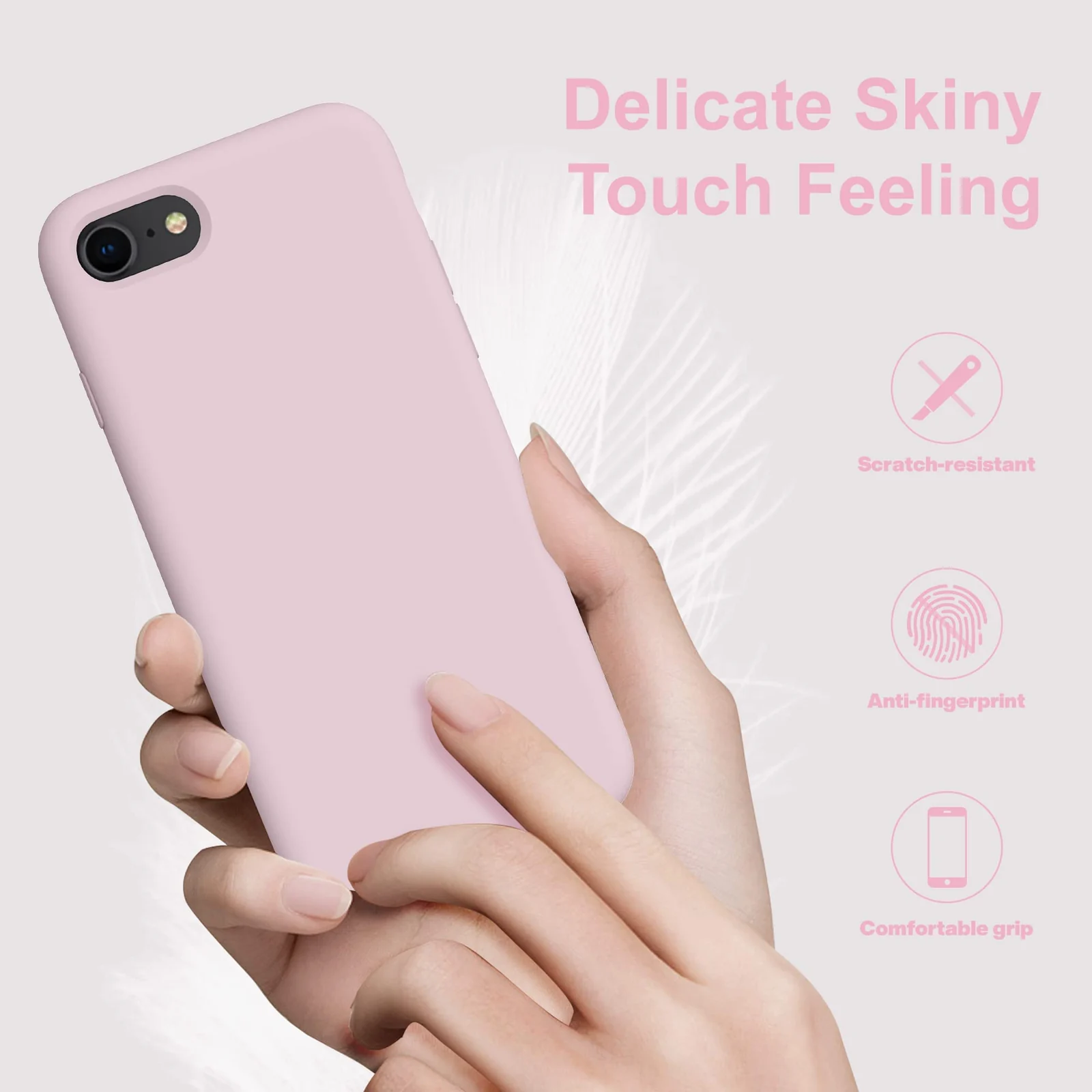 DL3 Mobilak Liquid Silicone Protective Case with Soft Microfiber Lining for iPhone SE 2022, SE 2020, iPhone 7, iPhone 8 - Ice Pink