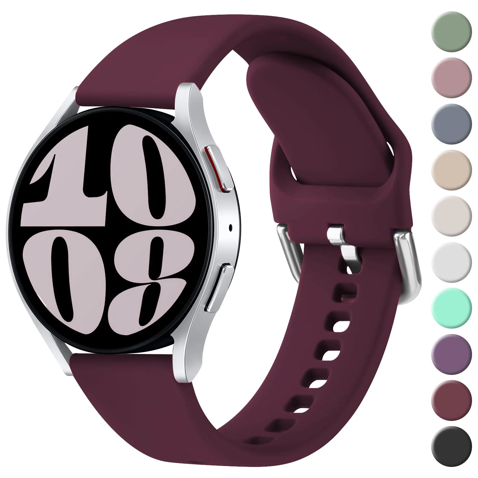 DL3 Mobilak Strap Silicone Buckle 20MM For Samsung Galaxy Watch 7/6/5/4 40mm 44mm/Watch 5 Pro/S2 classic/active 2 40mm 44mm/Amazfi GTS 2/2e/3/3 Pro/GTS 4/GTS 2 Mini/3 Mini/4 Mini/Bip 3/Bip 3 Pro Band - Wine Red